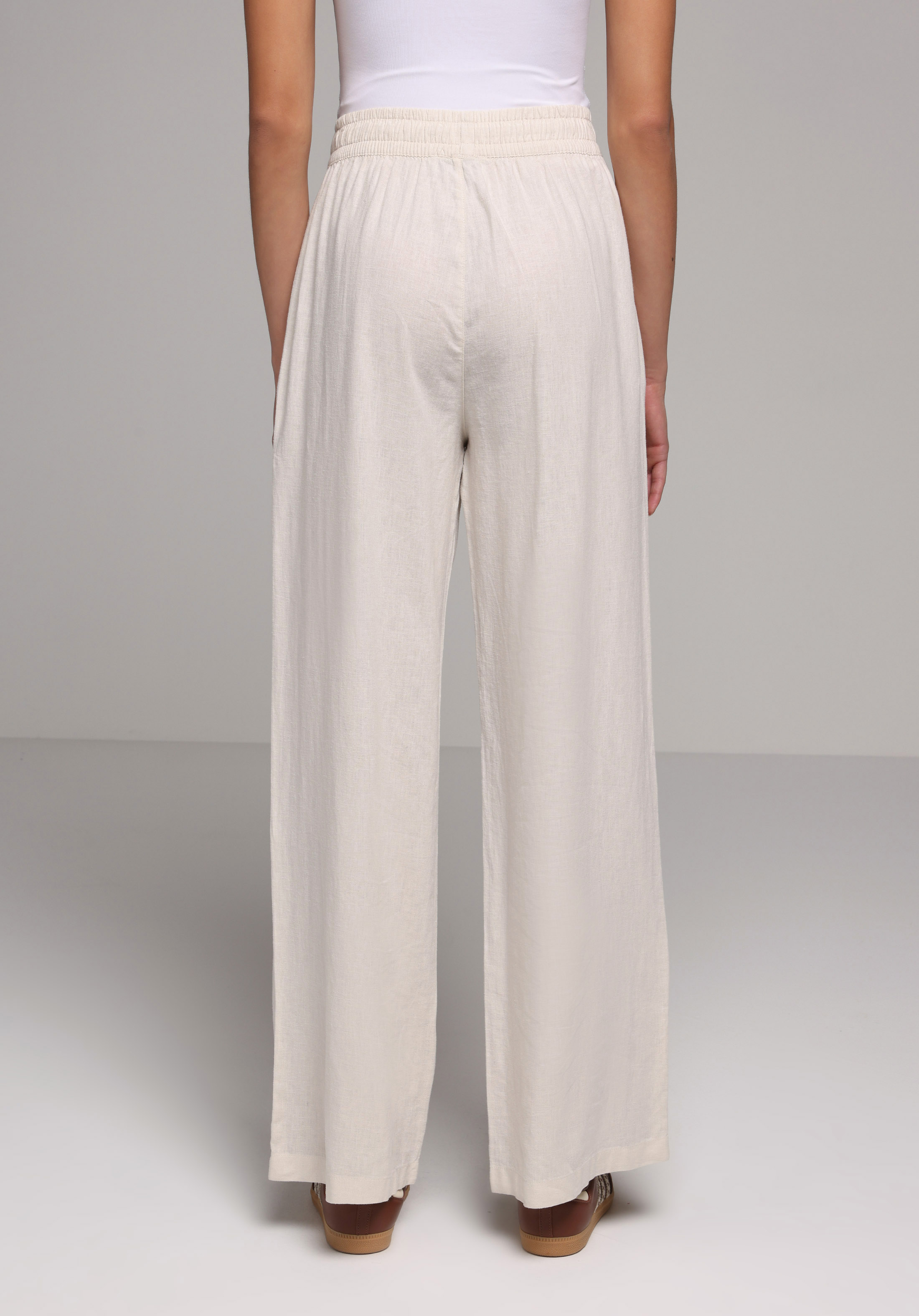 Regular Fit Yüksel Bel Geniş Paça Kadın Bej  Pantolon