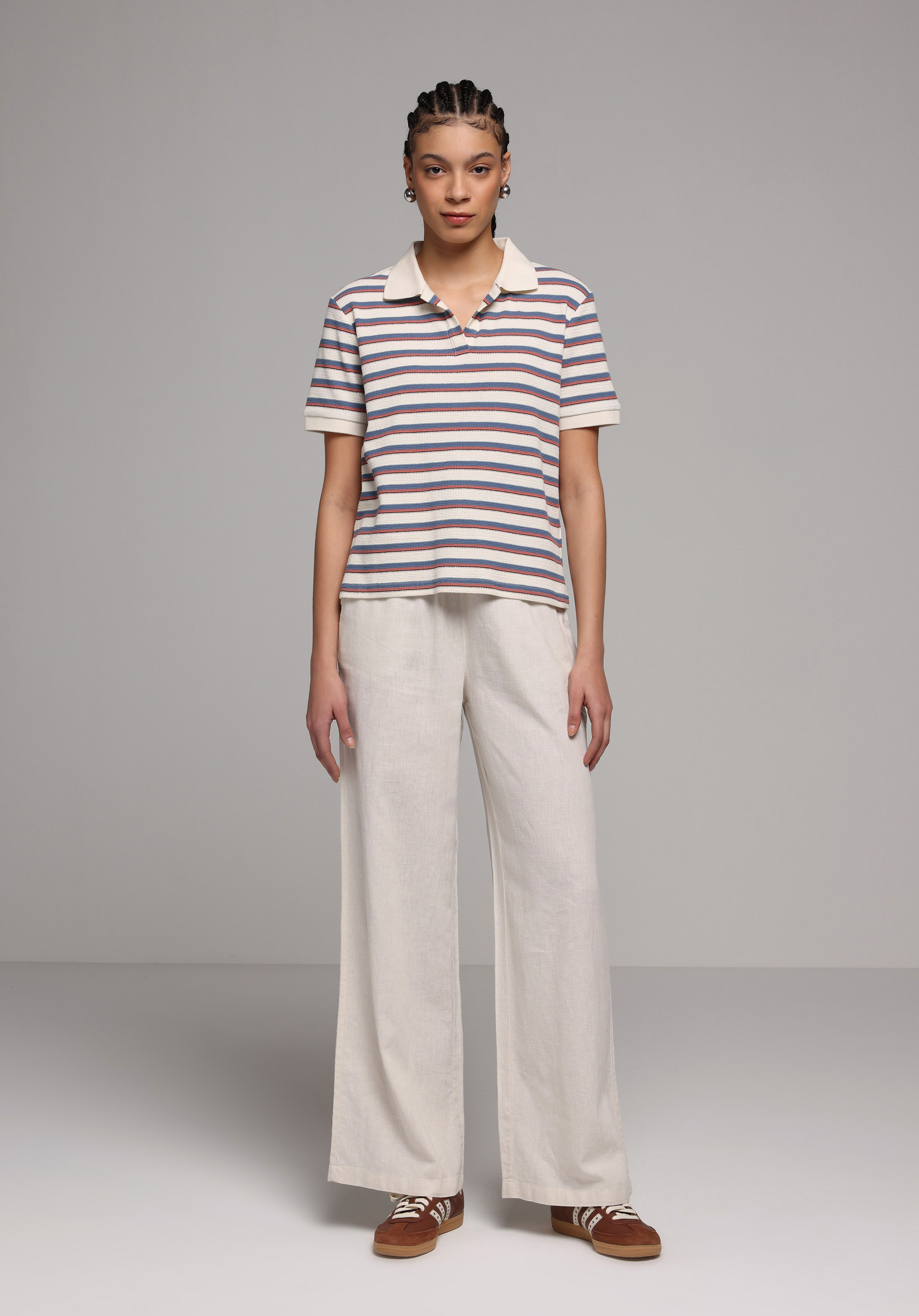 Regular Fit Yüksel Bel Geniş Paça Kadın Bej  Pantolon