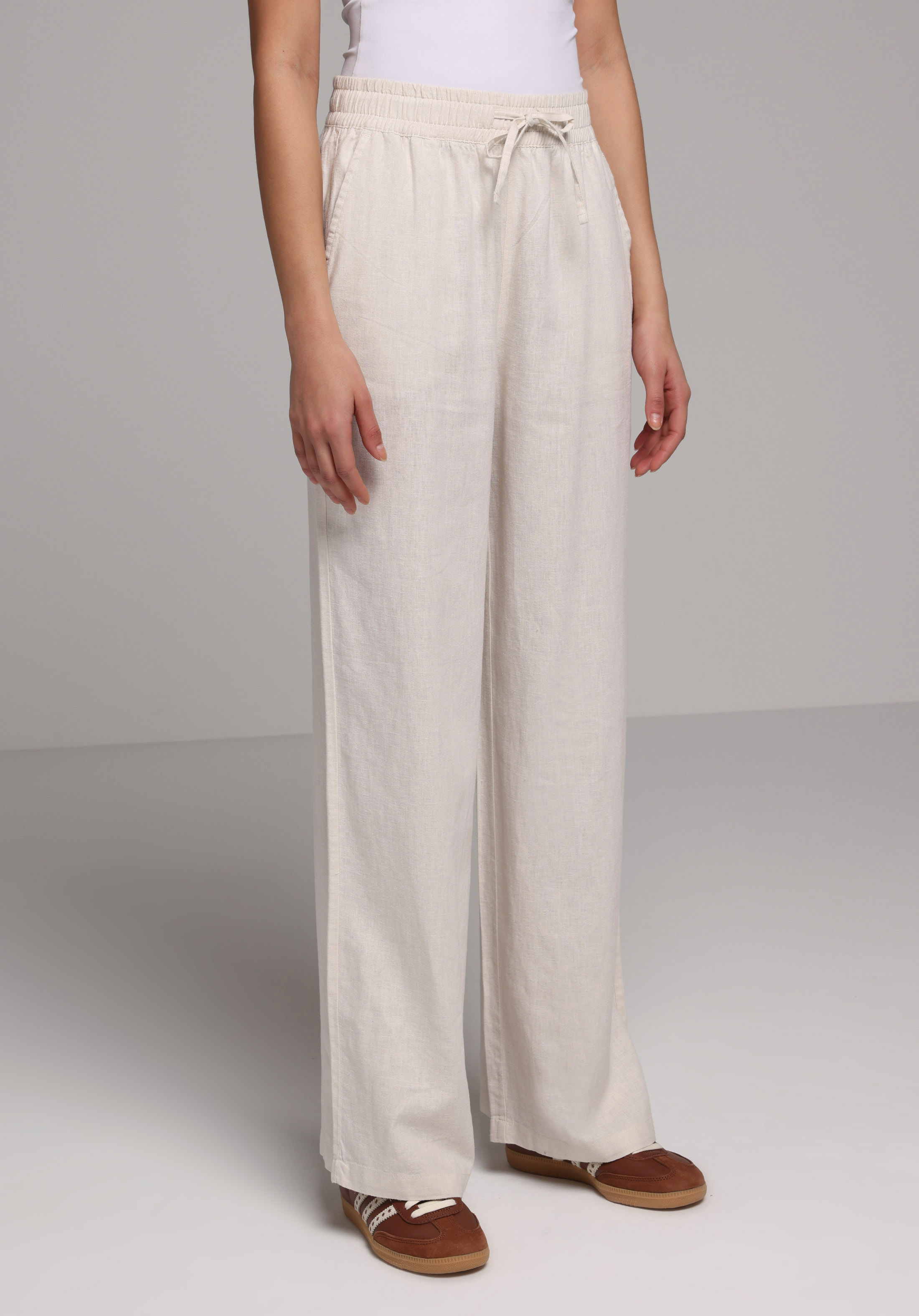 Regular Fit Yüksel Bel Geniş Paça Kadın Bej  Pantolon