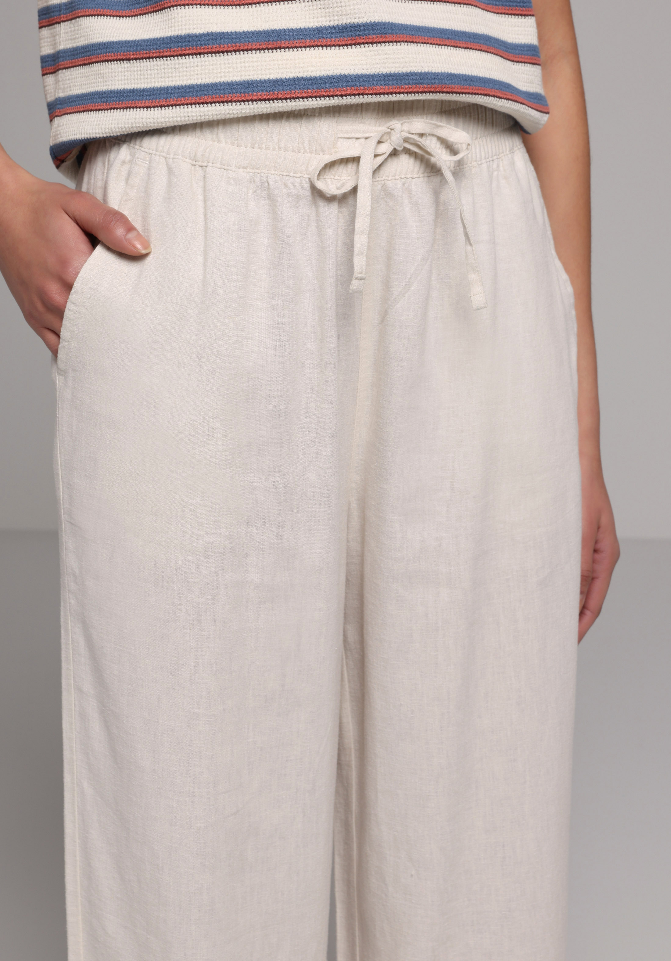 Regular Fit Yüksel Bel Geniş Paça Kadın Bej  Pantolon