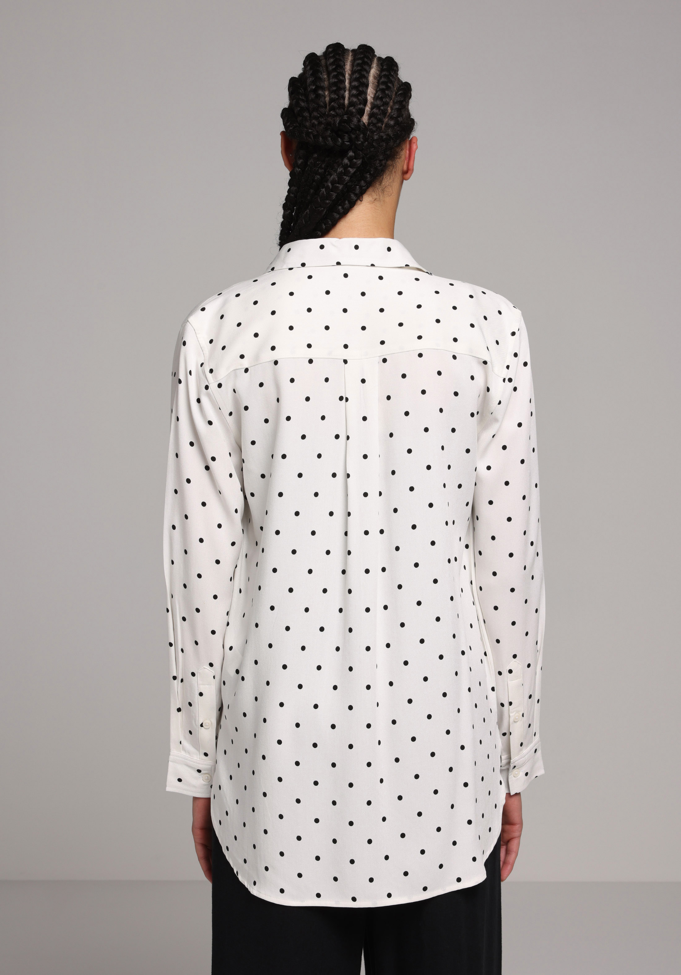 Regular Fit Shirt Neck Puantiyeli Kadın Ekru Uzun Kol Gömlek