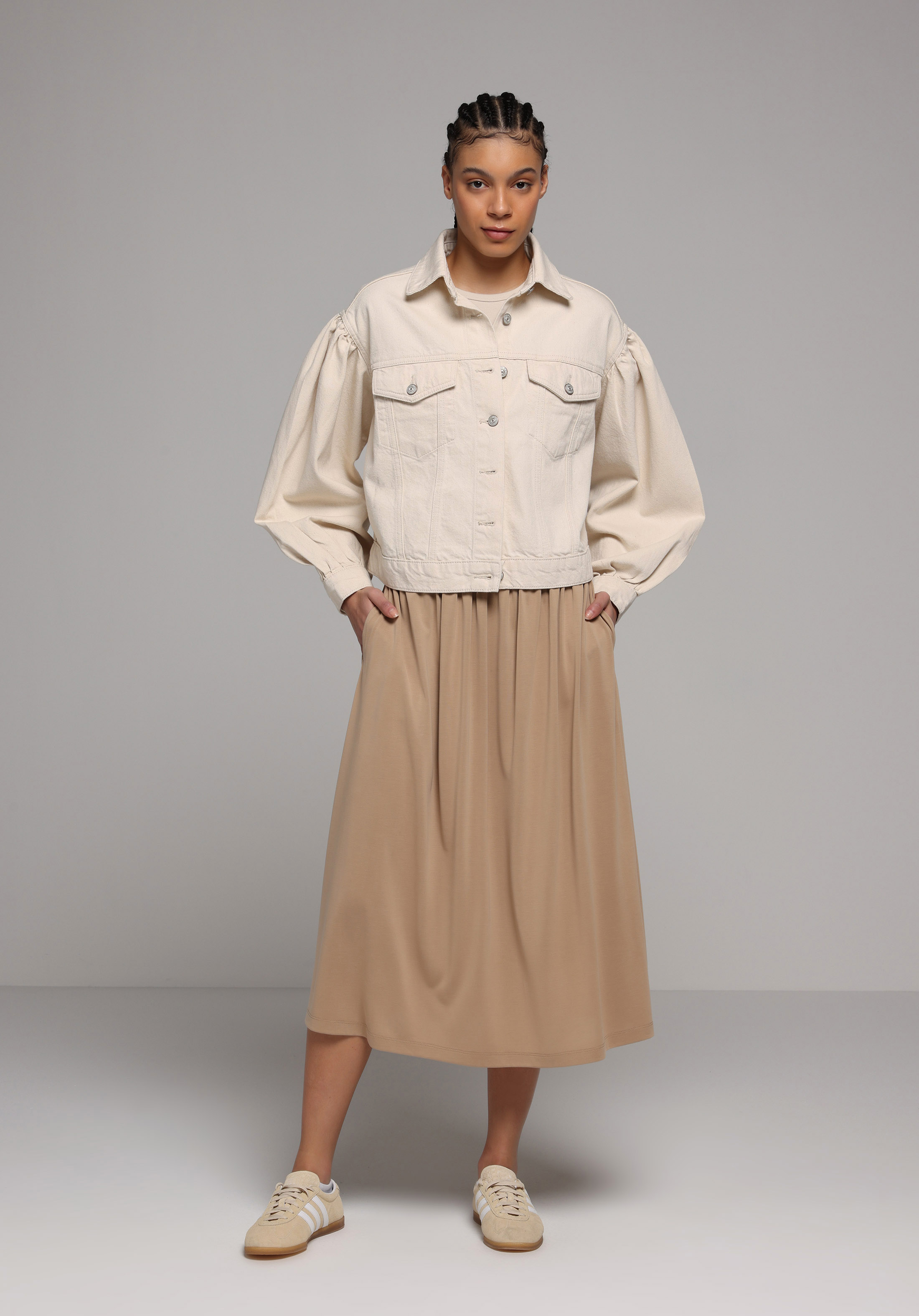 Regular Fit Düz  Kadın Bej Etek