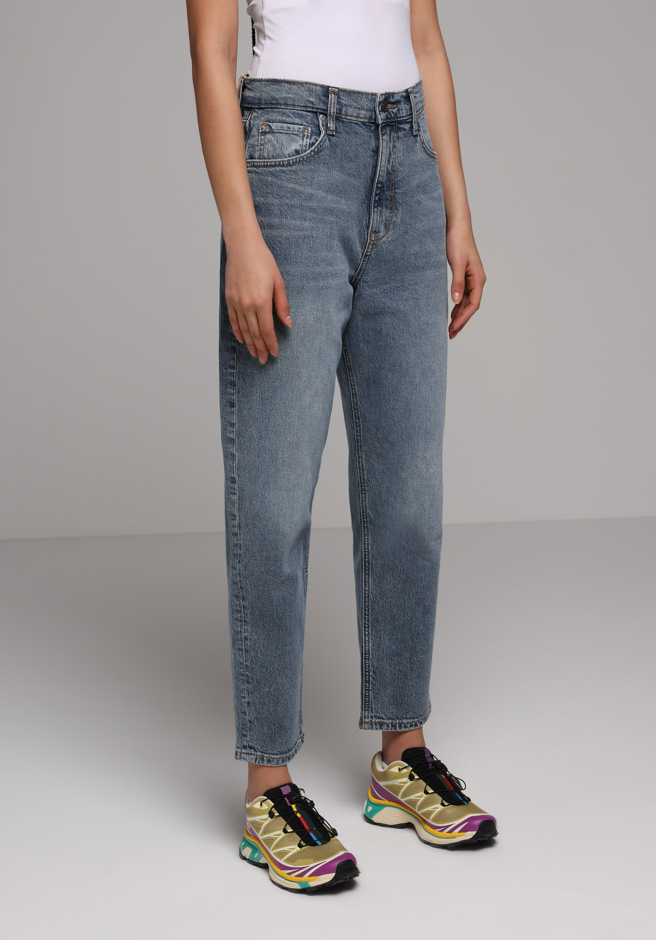 Mom Fit   Kadın Mid İndigo Denim Jean Pantolon