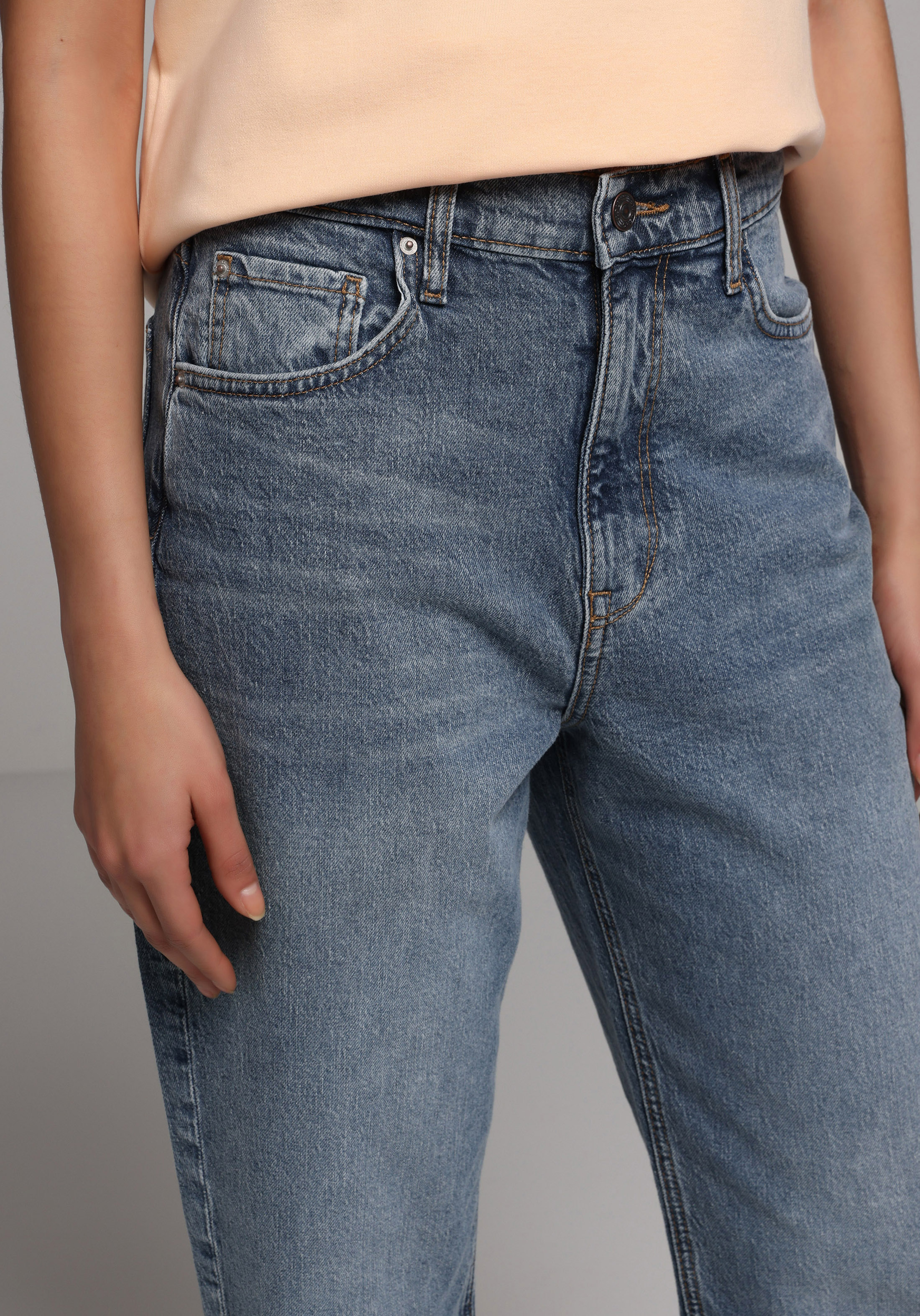 Mom Fit   Kadın Mid İndigo Denim Jean Pantolon