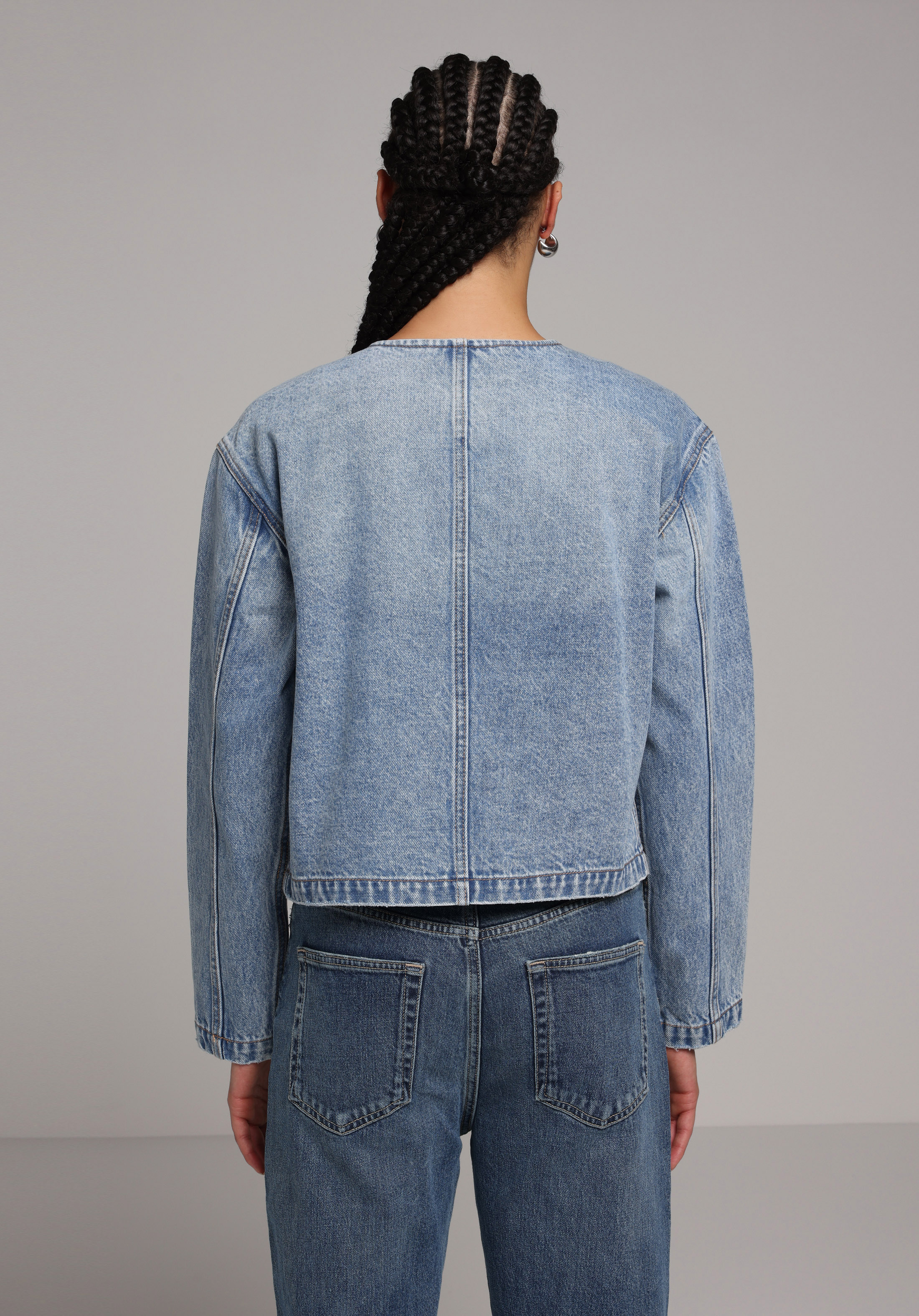 Regular Fit Düğmeli Astarsız  Kadın Mid İndigo Denim Ceket