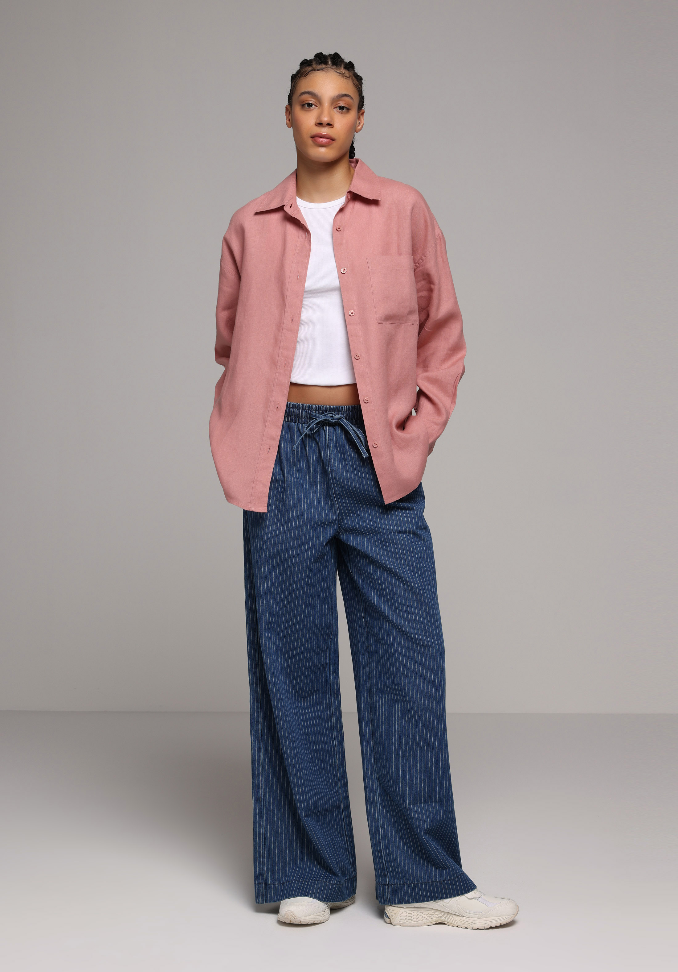 Boyfriend Fit Shirt Neck Düz Kadın Turuncu Uzun Kol Gömlek