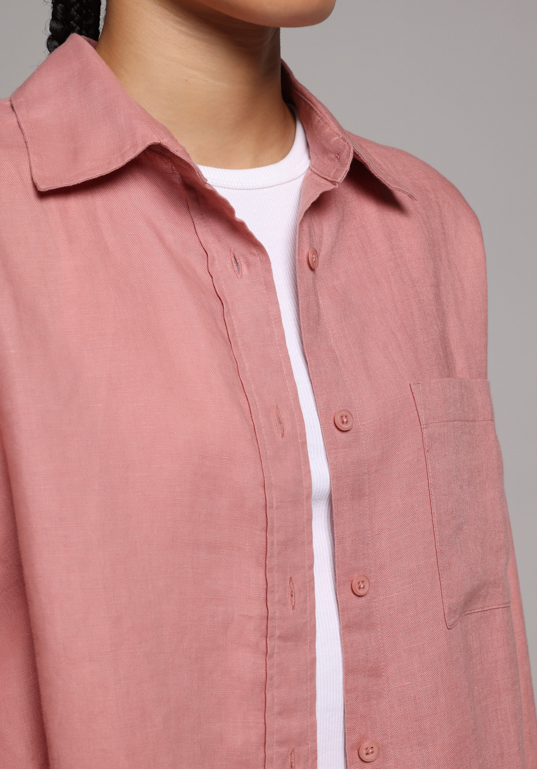 Boyfriend Fit Shirt Neck Düz Kadın Turuncu Uzun Kol Gömlek