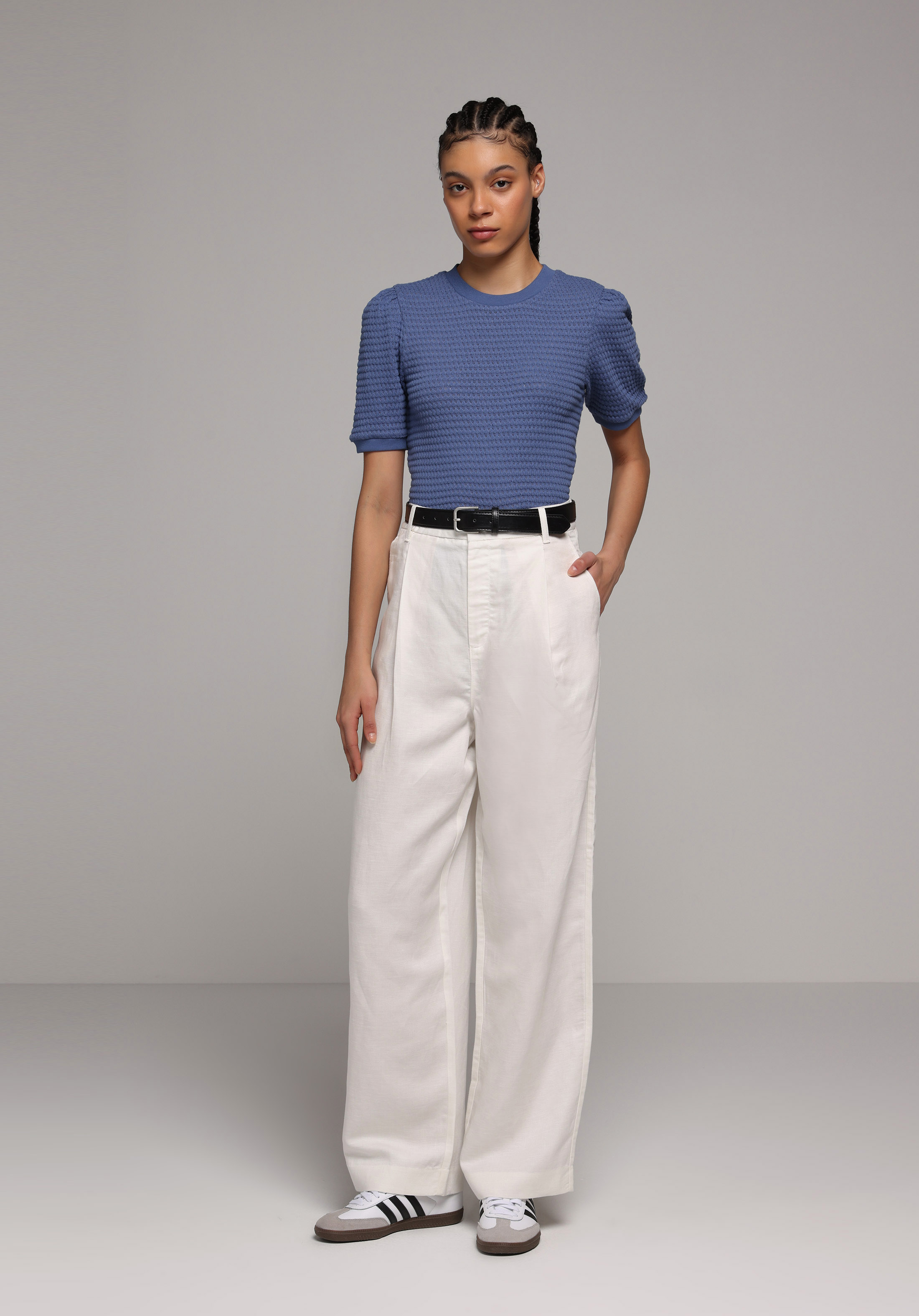 Slim Fit Yuvarlak Yaka Düz Kadın Mavi Kısa Kol Tişört