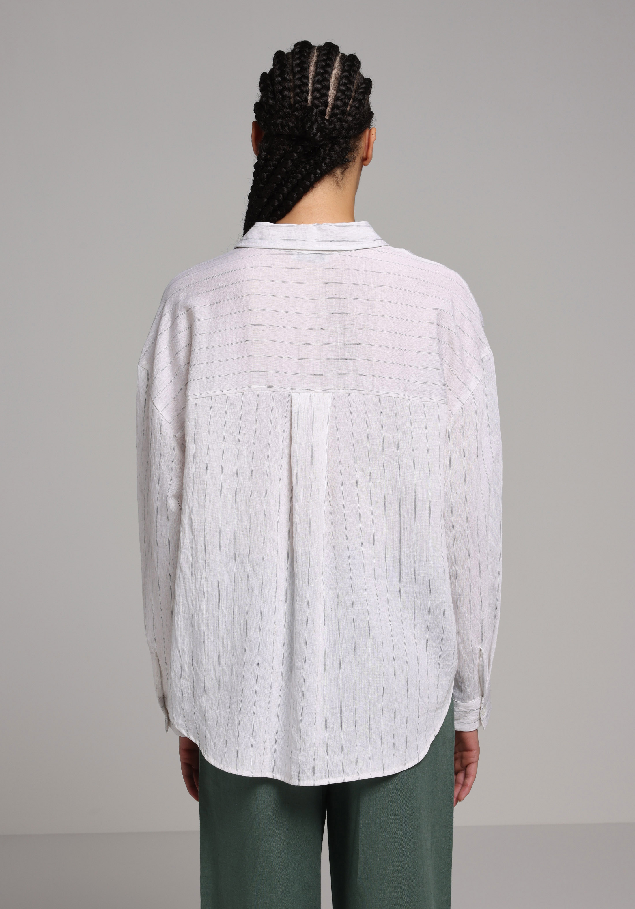 Fashion Fit Shirt Neck Çizgili Kadın Beyaz Uzun Kol Gömlek