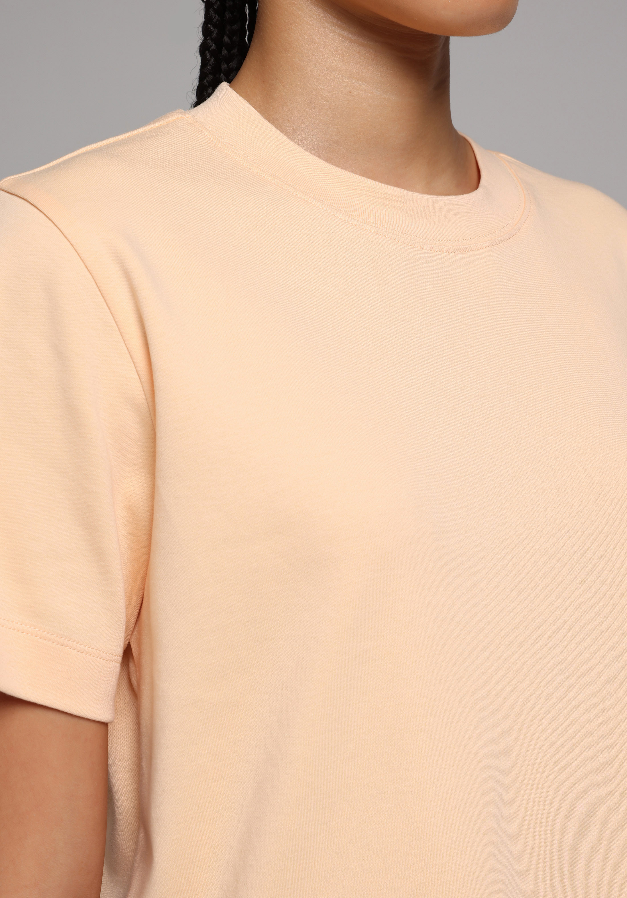 Boxy Fit Yuvarlak Yaka Düz Kadın Turuncu Kısa Kol Tişört