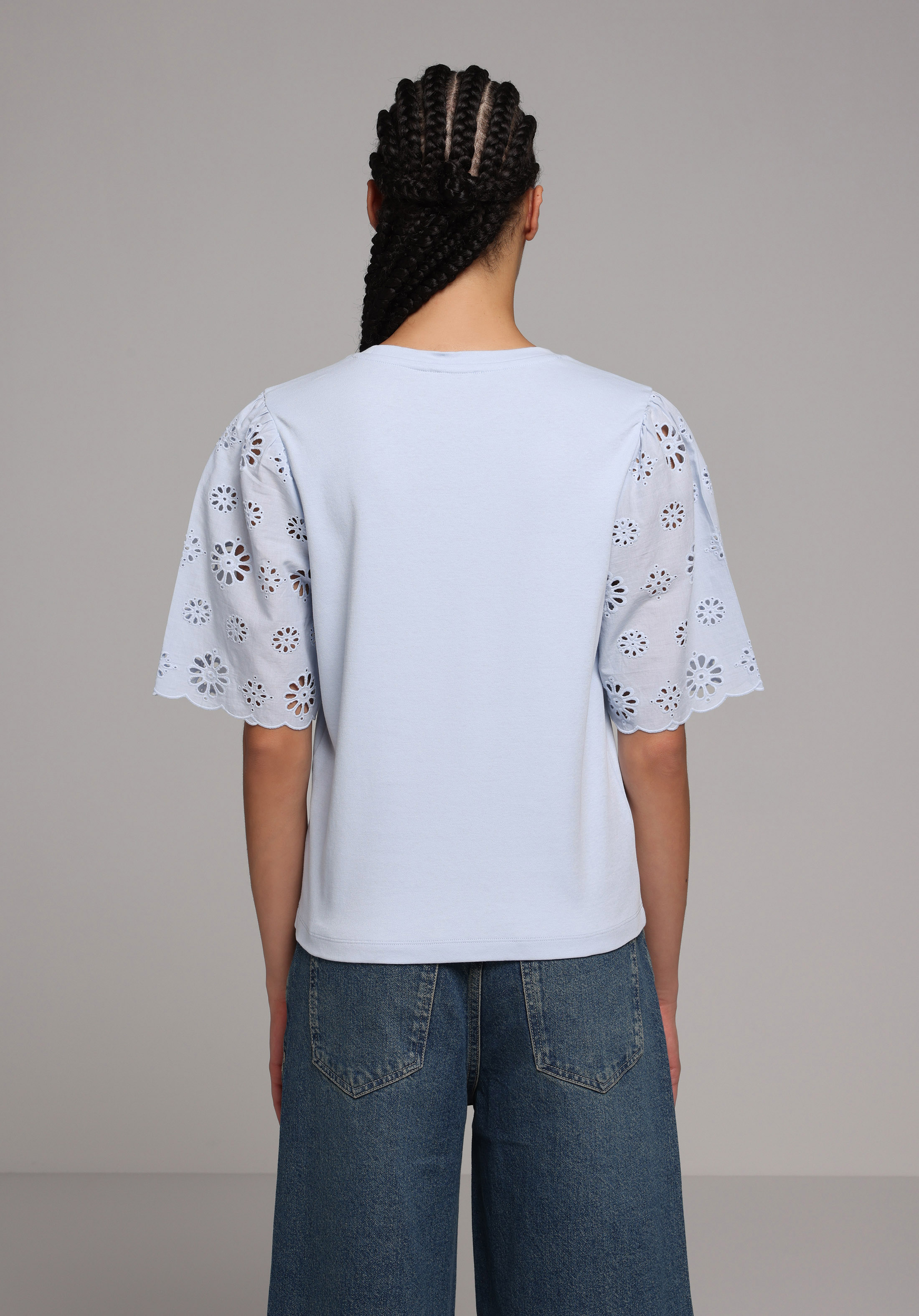 Regular Fit Yuvarlak Yaka Düz Kadın Mavi Kısa Kol Tişört