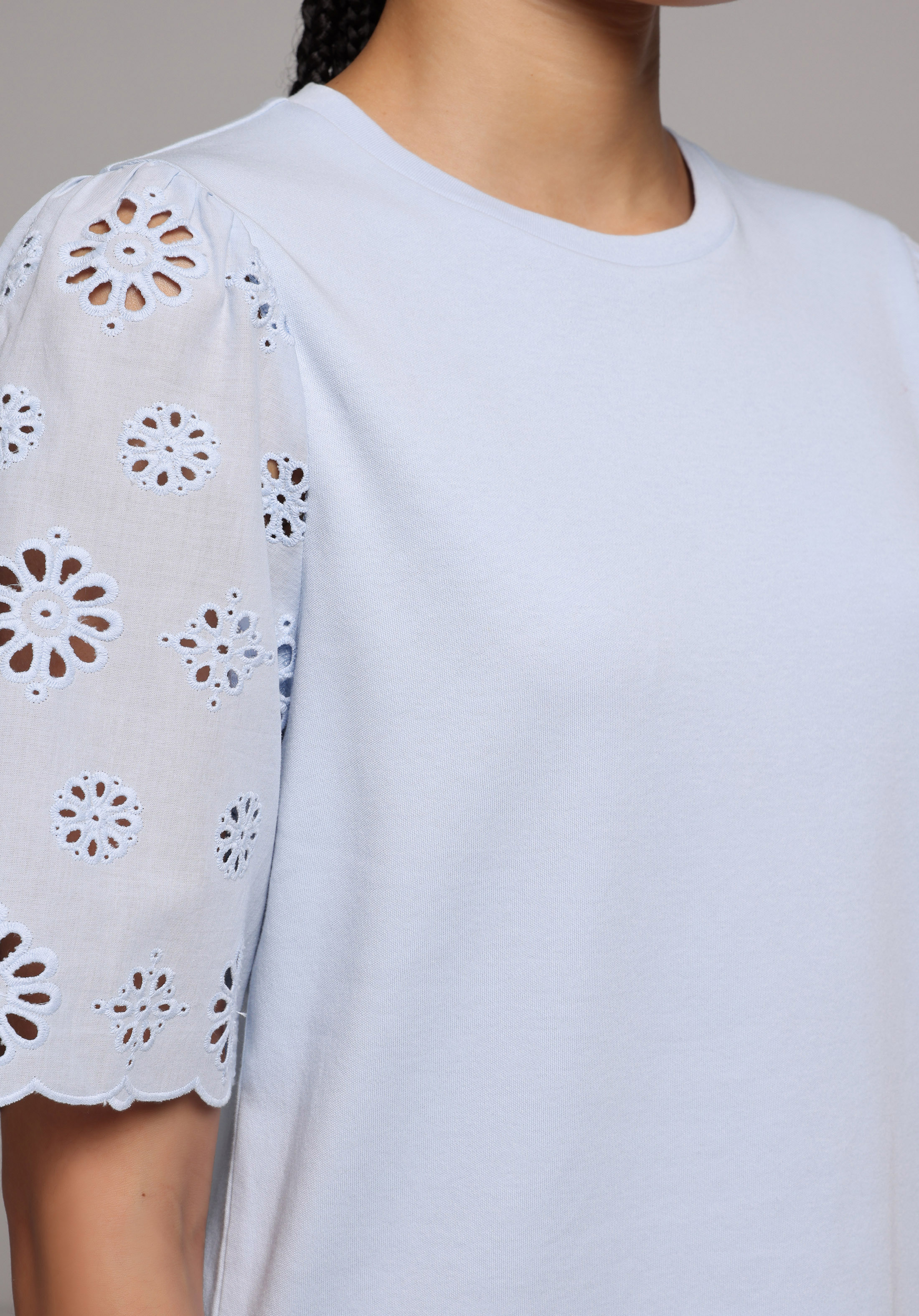 Regular Fit Yuvarlak Yaka Düz Kadın Mavi Kısa Kol Tişört