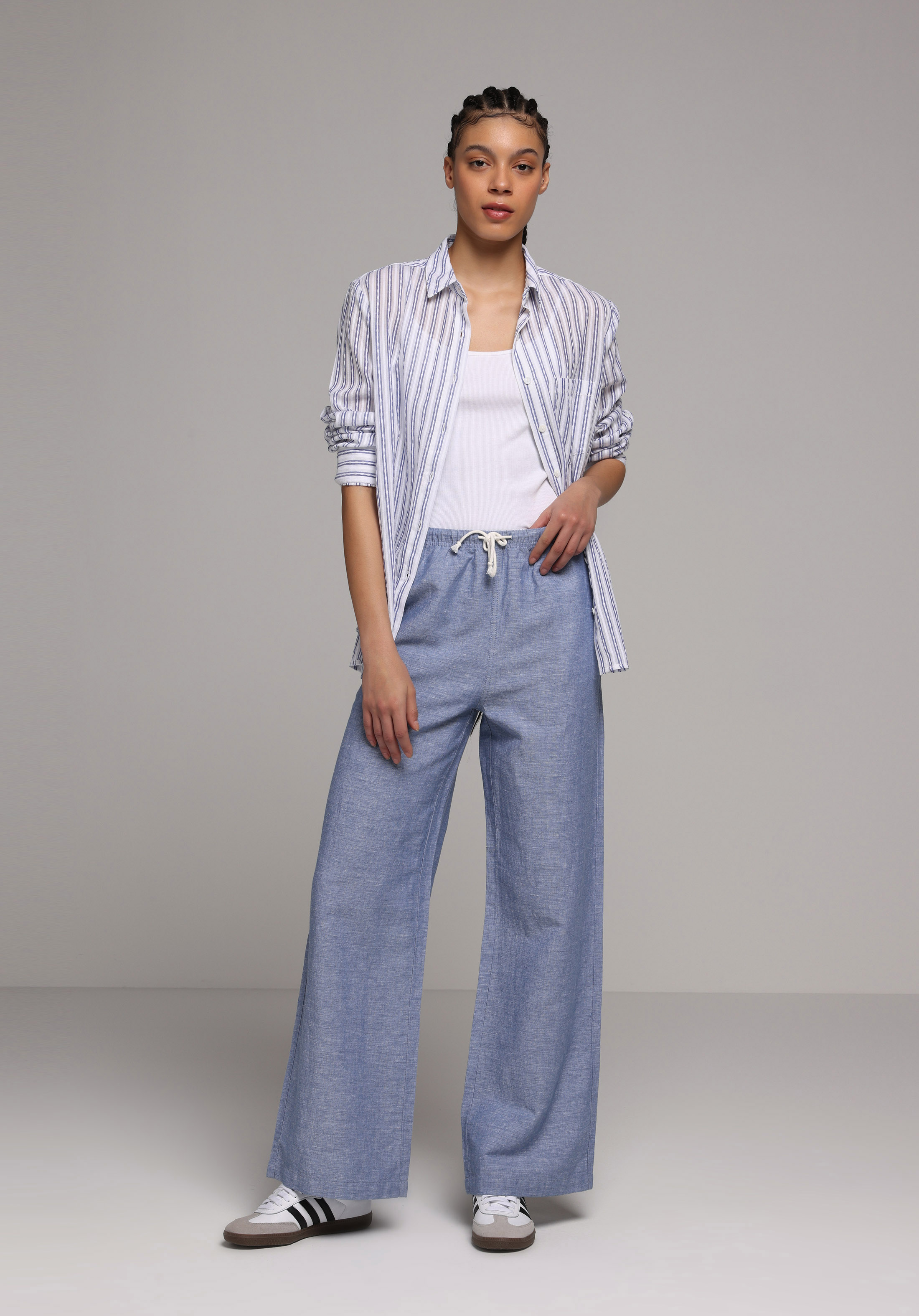 Regular Fit Yüksel Bel Geniş Paça Kadın İndigo  Pantolon