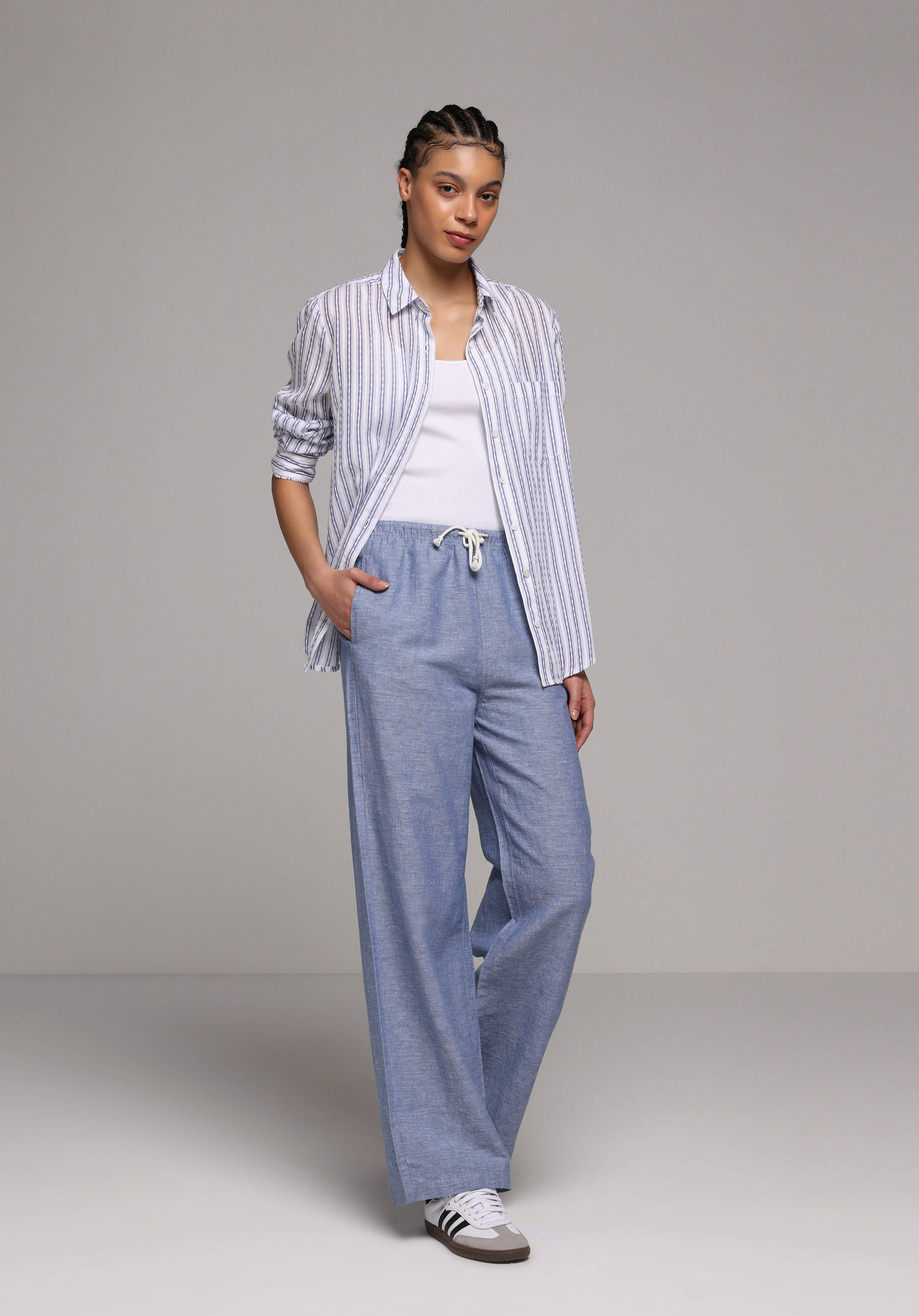 Regular Fit Yüksel Bel Geniş Paça Kadın İndigo  Pantolon