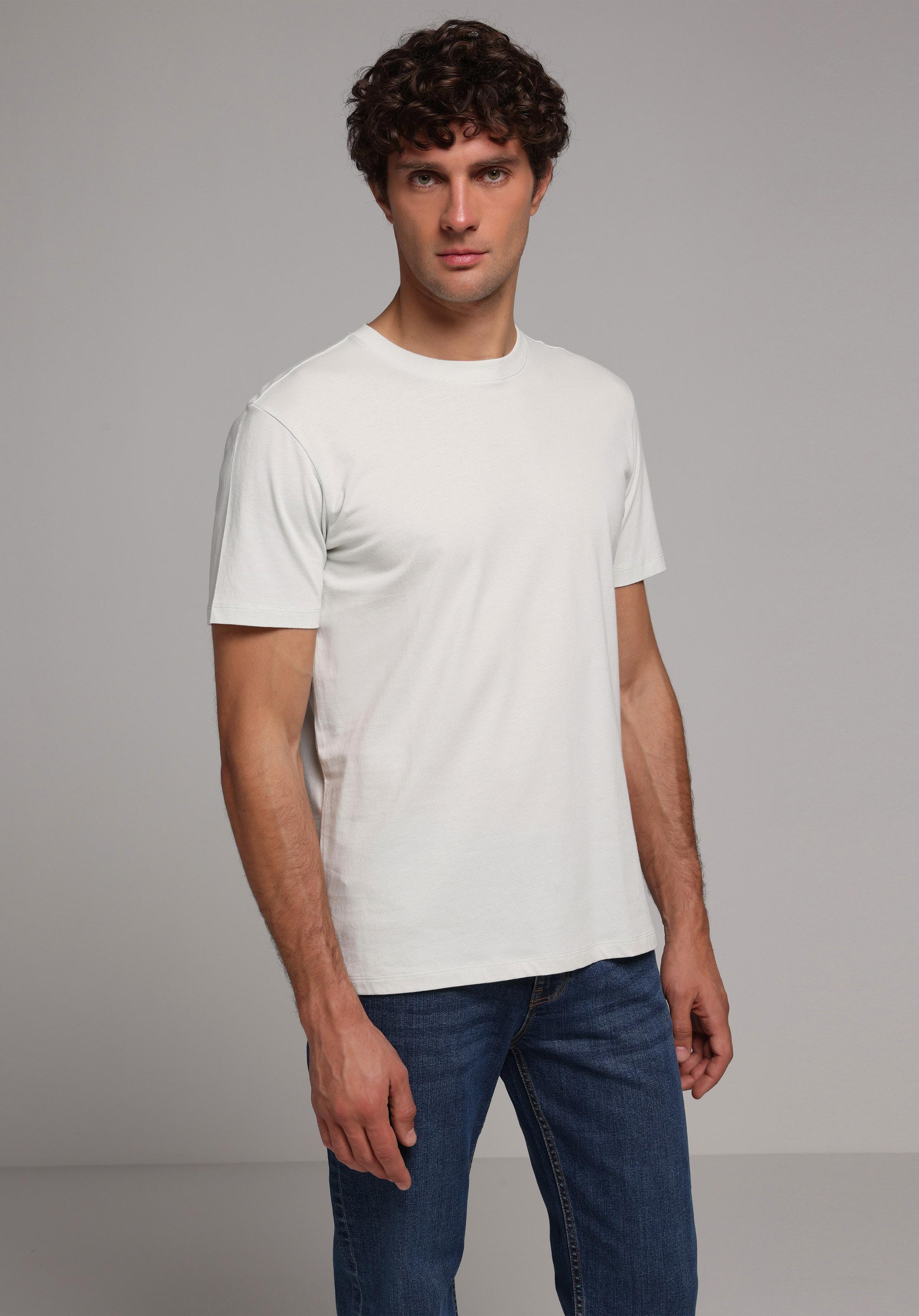 Regular Fit Yuvarlak Yaka Düz Erkek Turkuaz Kısa Kol Tişört