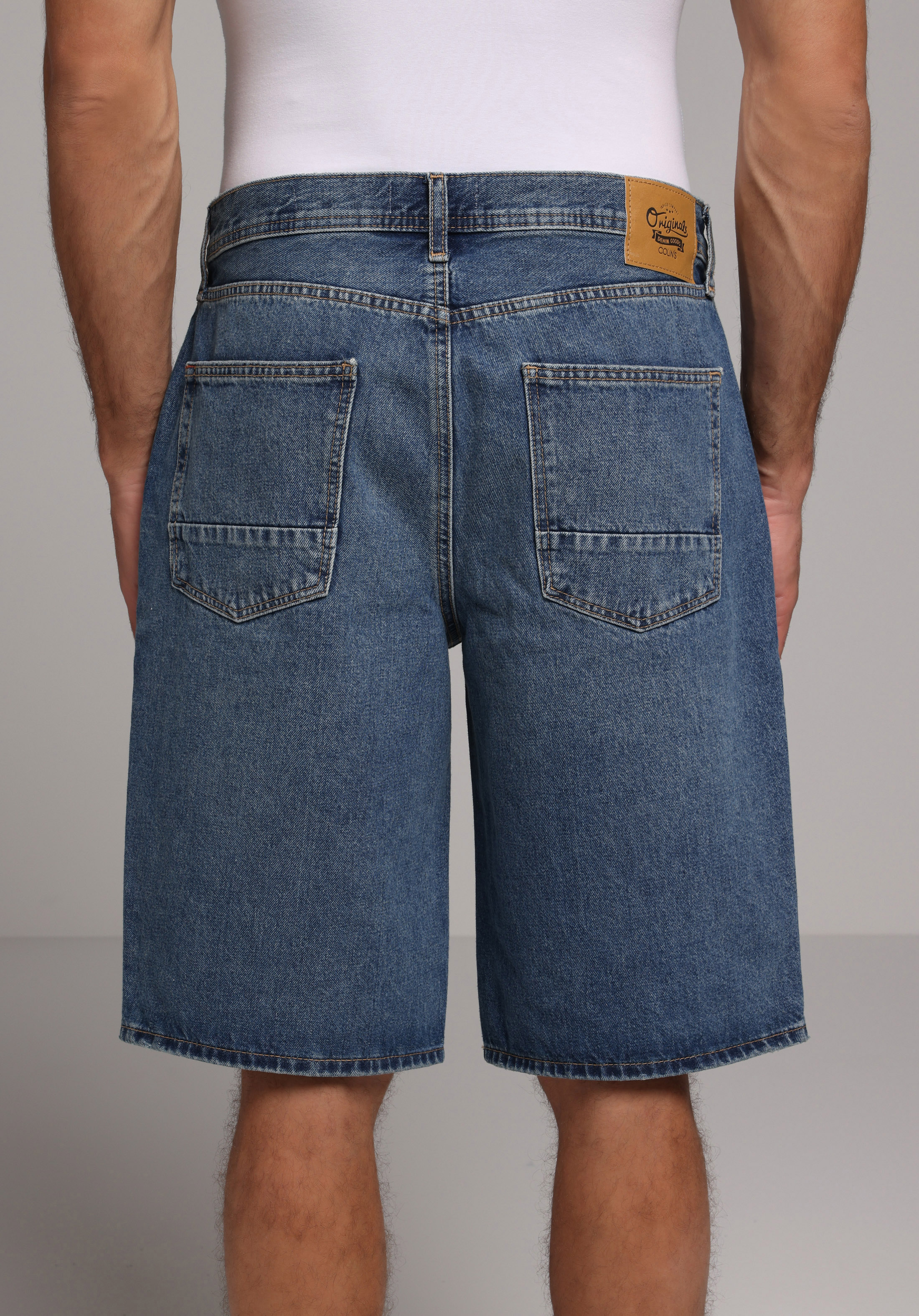 Loose Fit Orta Bel Düz Erkek Mid İndigo Denim Jean Şort