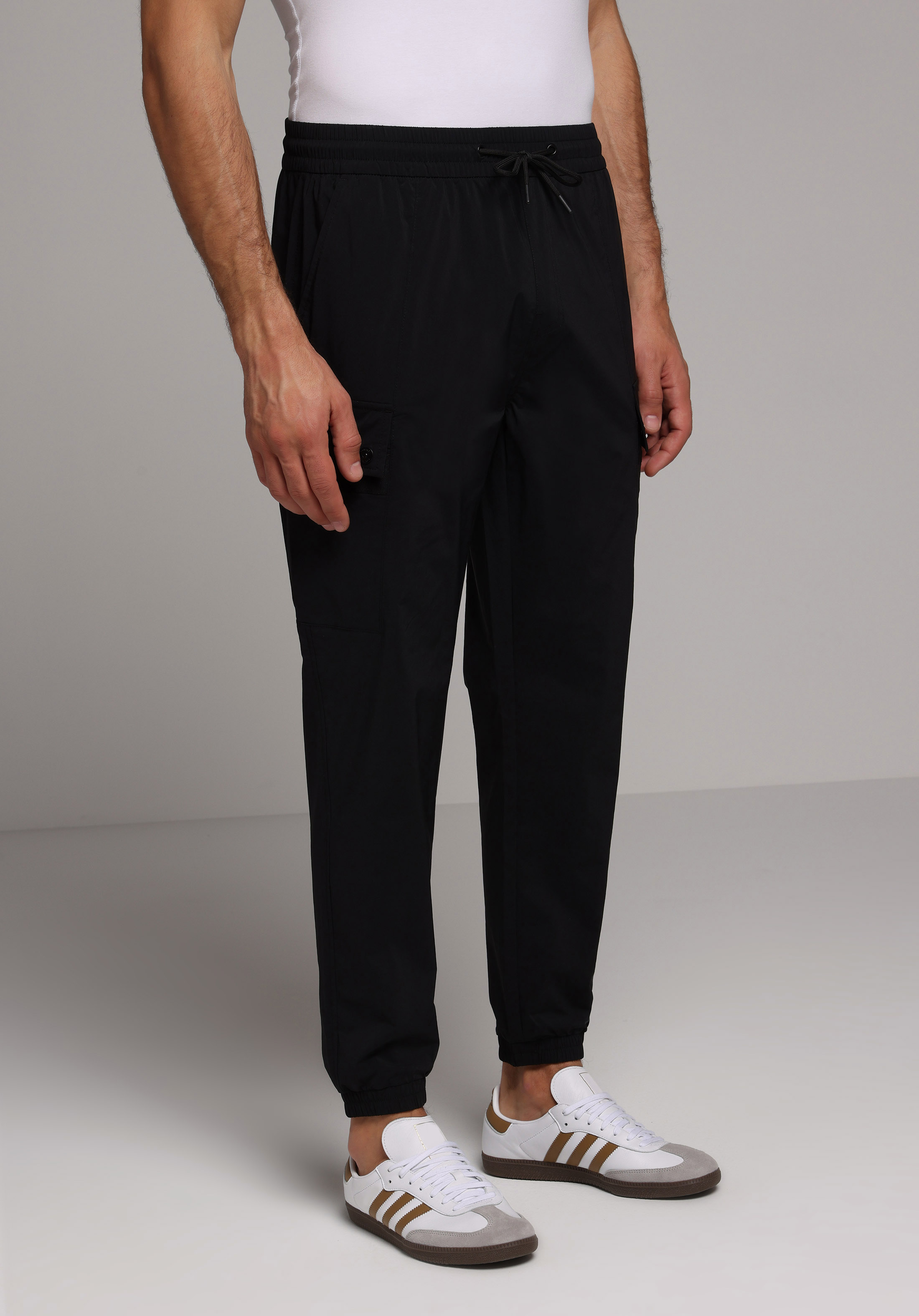 Slim Fit Orta Bel Lastikli Paça Erkek Siyah  Pantolon