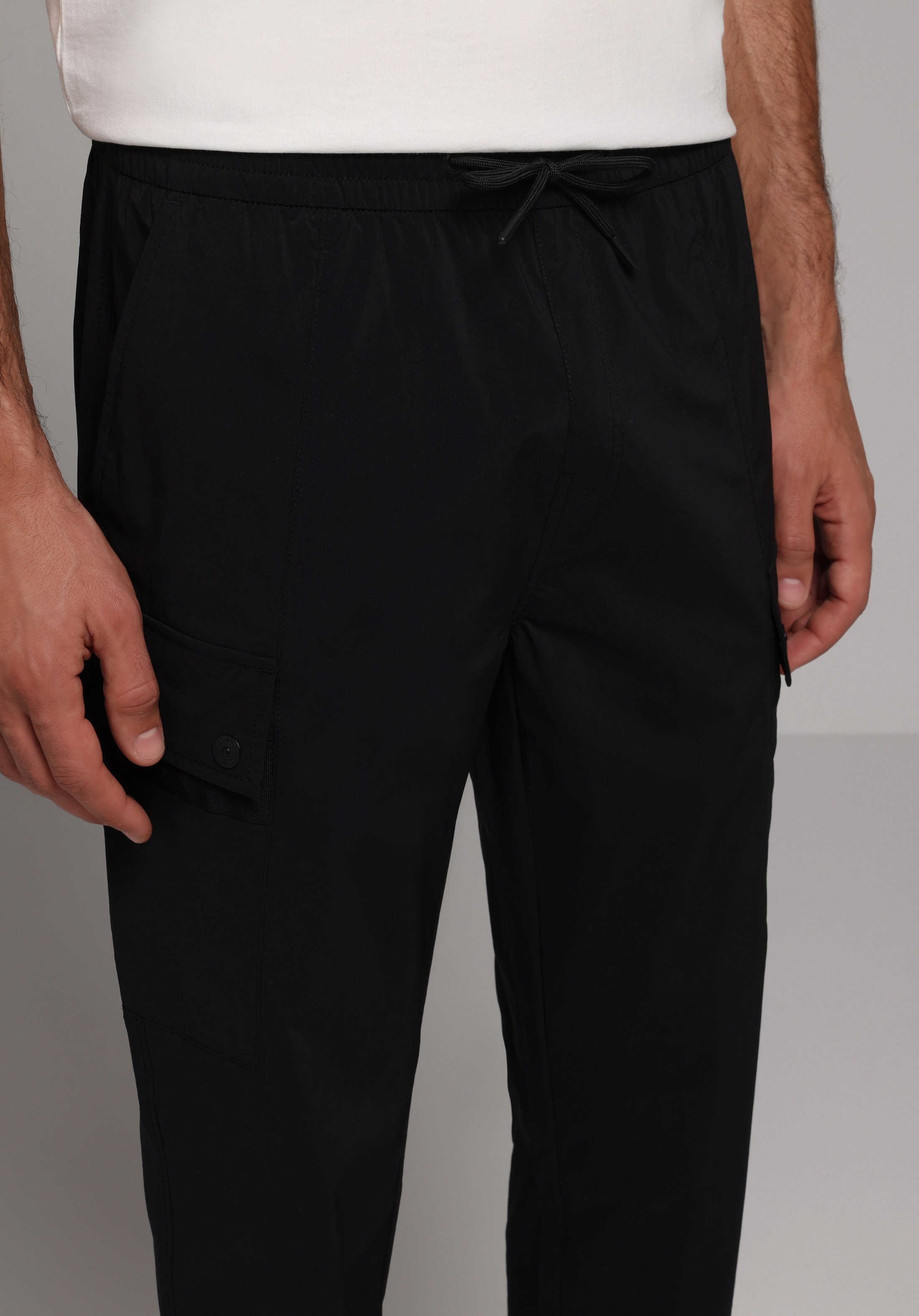 Slim Fit Orta Bel Lastikli Paça Erkek Siyah  Pantolon