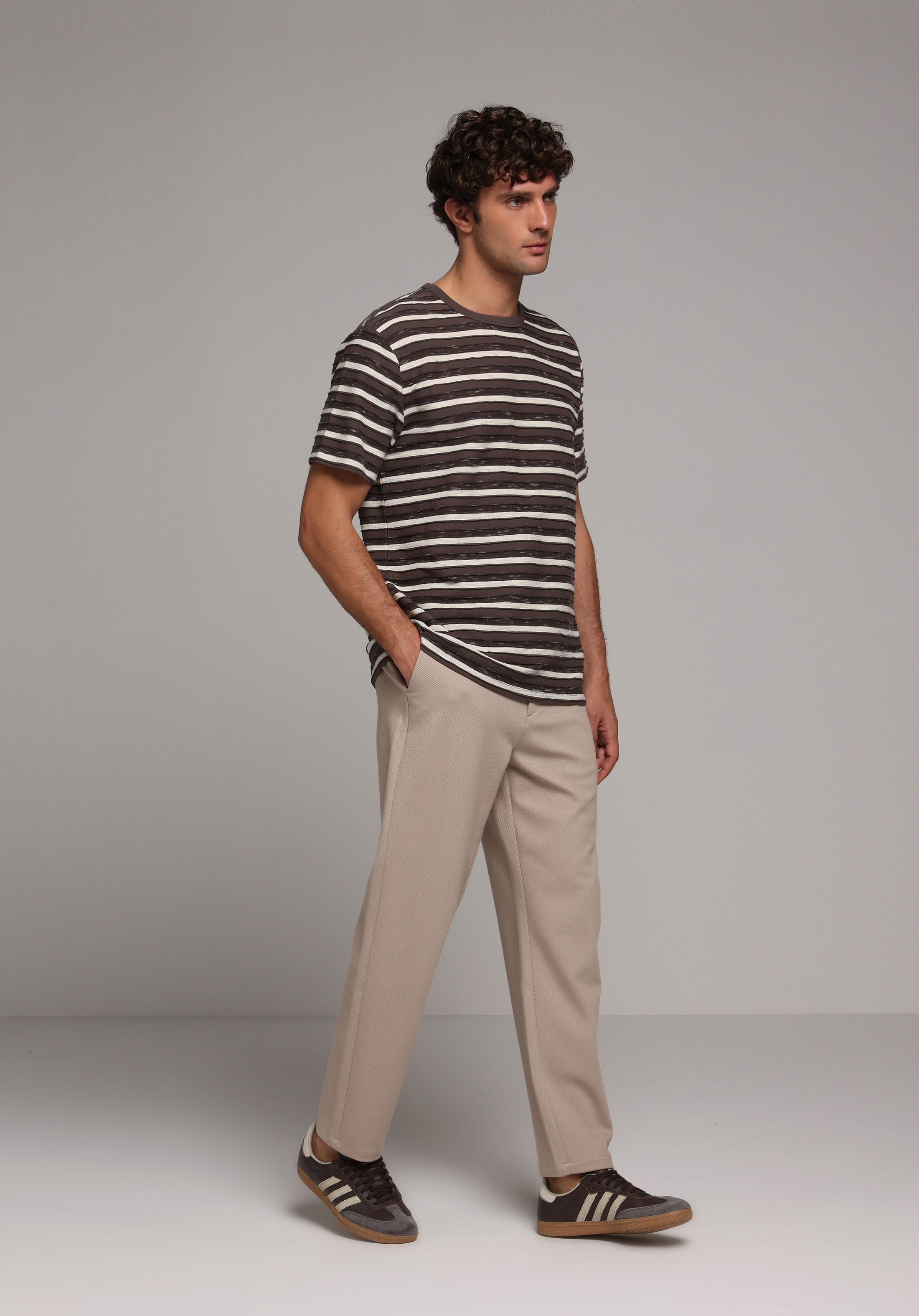 Regular Fit Orta Bel Düz Paça Erkek Bej  Pantolon