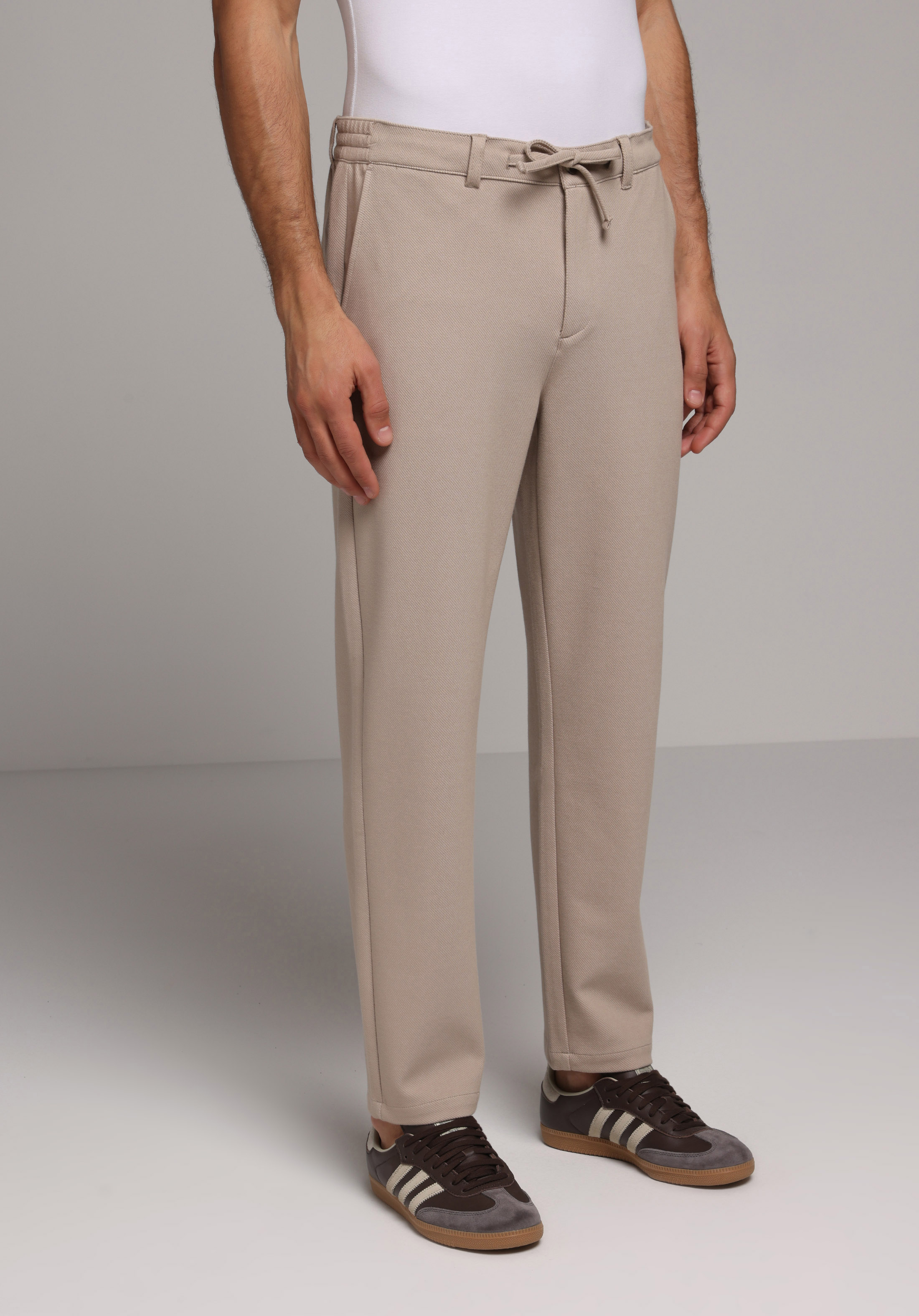 Regular Fit Orta Bel Düz Paça Erkek Bej  Pantolon