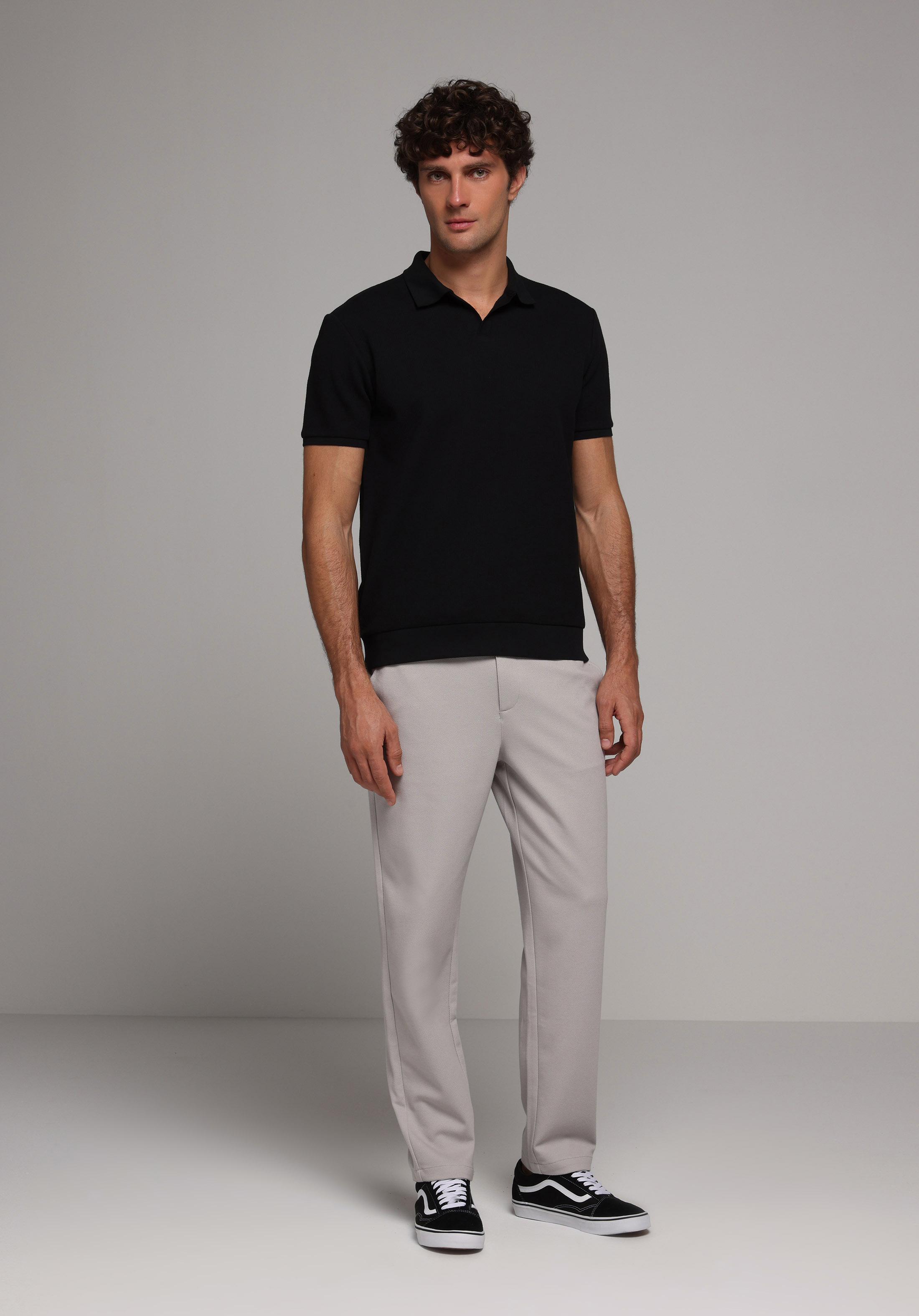 Regular Fit Orta Bel Düz Paça Erkek Gri  Pantolon