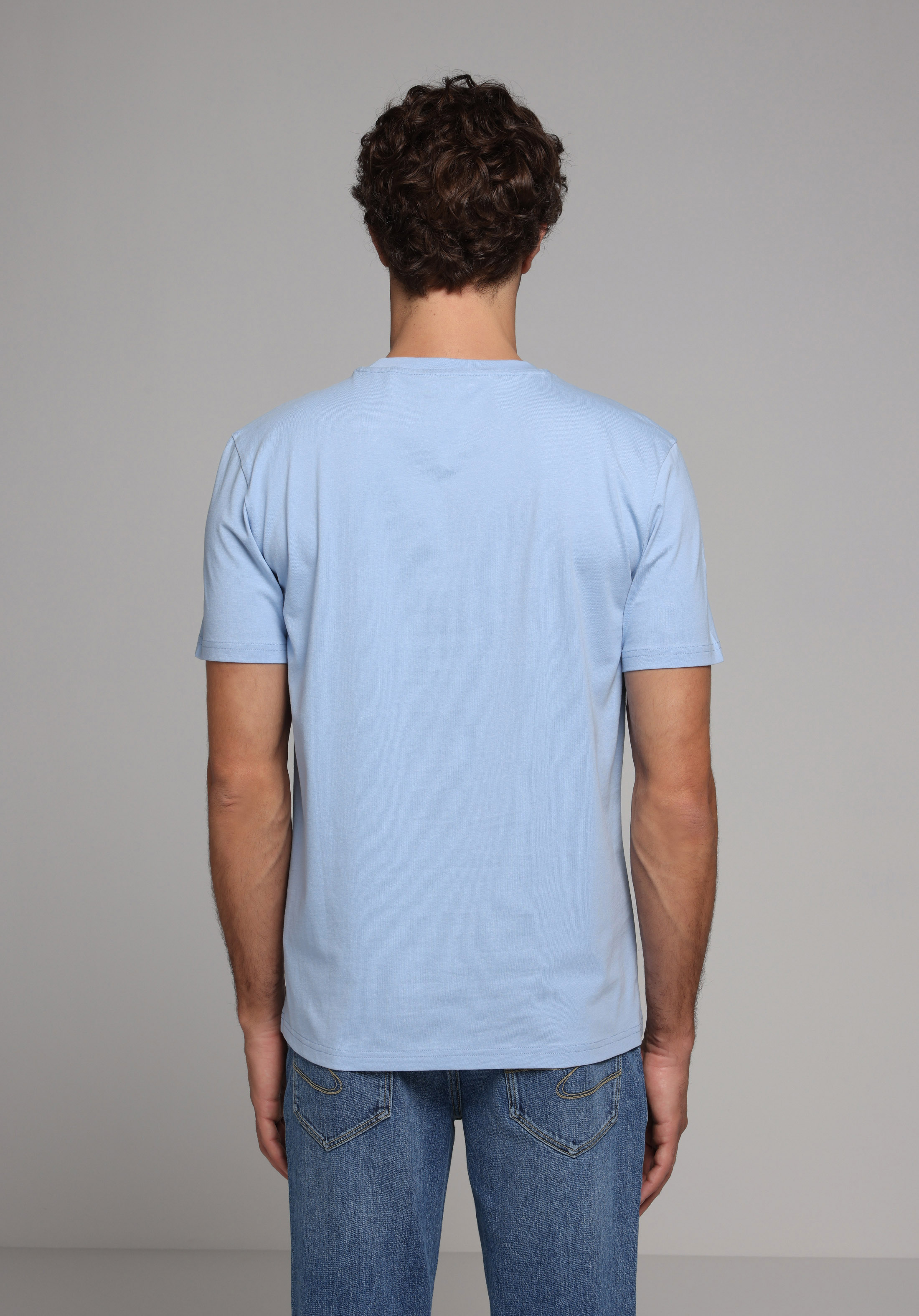 Comfort Fit Yuvarlak Yaka Düz Erkek Mavi Kısa Kol Tişört