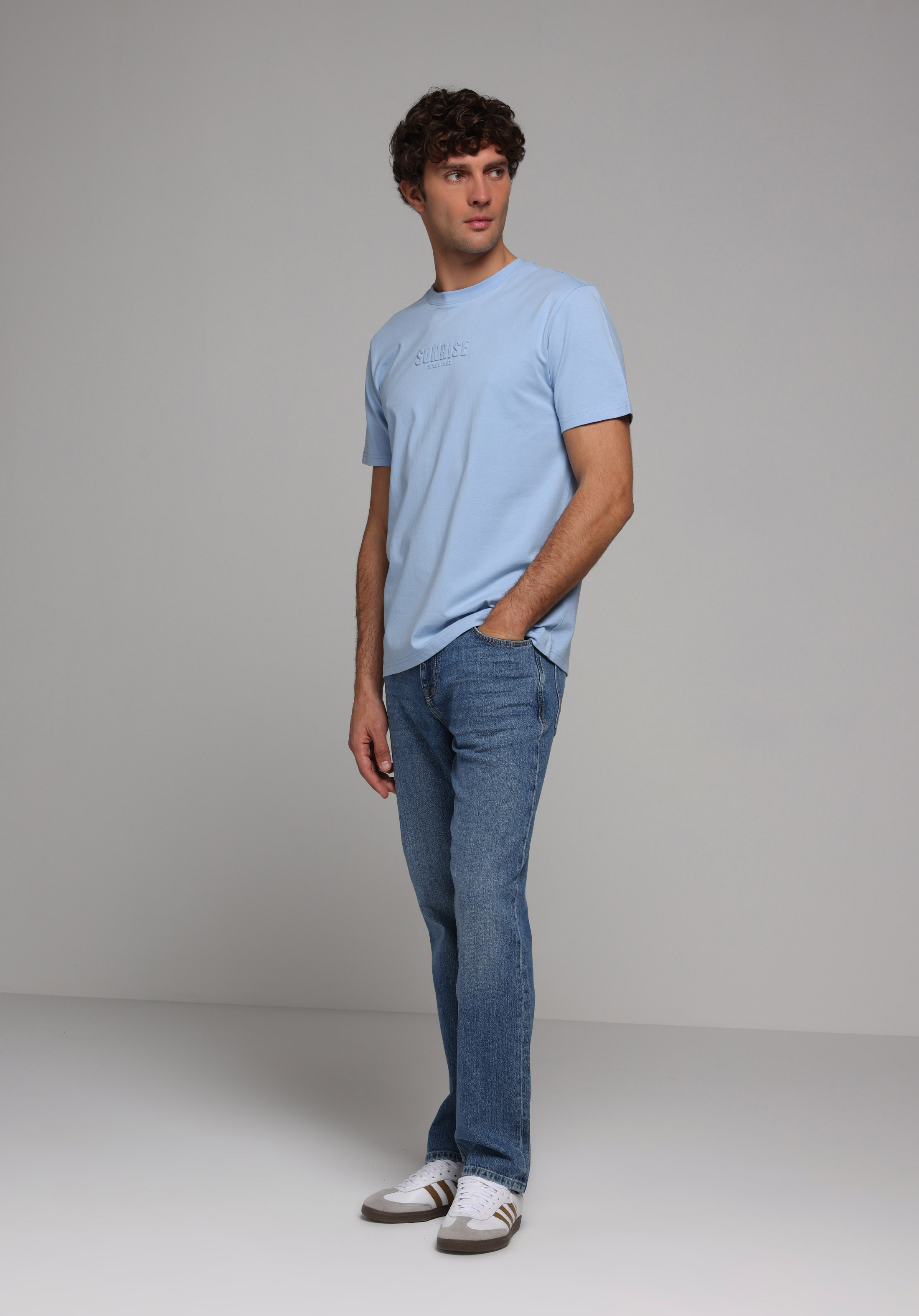 Comfort Fit Yuvarlak Yaka Düz Erkek Mavi Kısa Kol Tişört