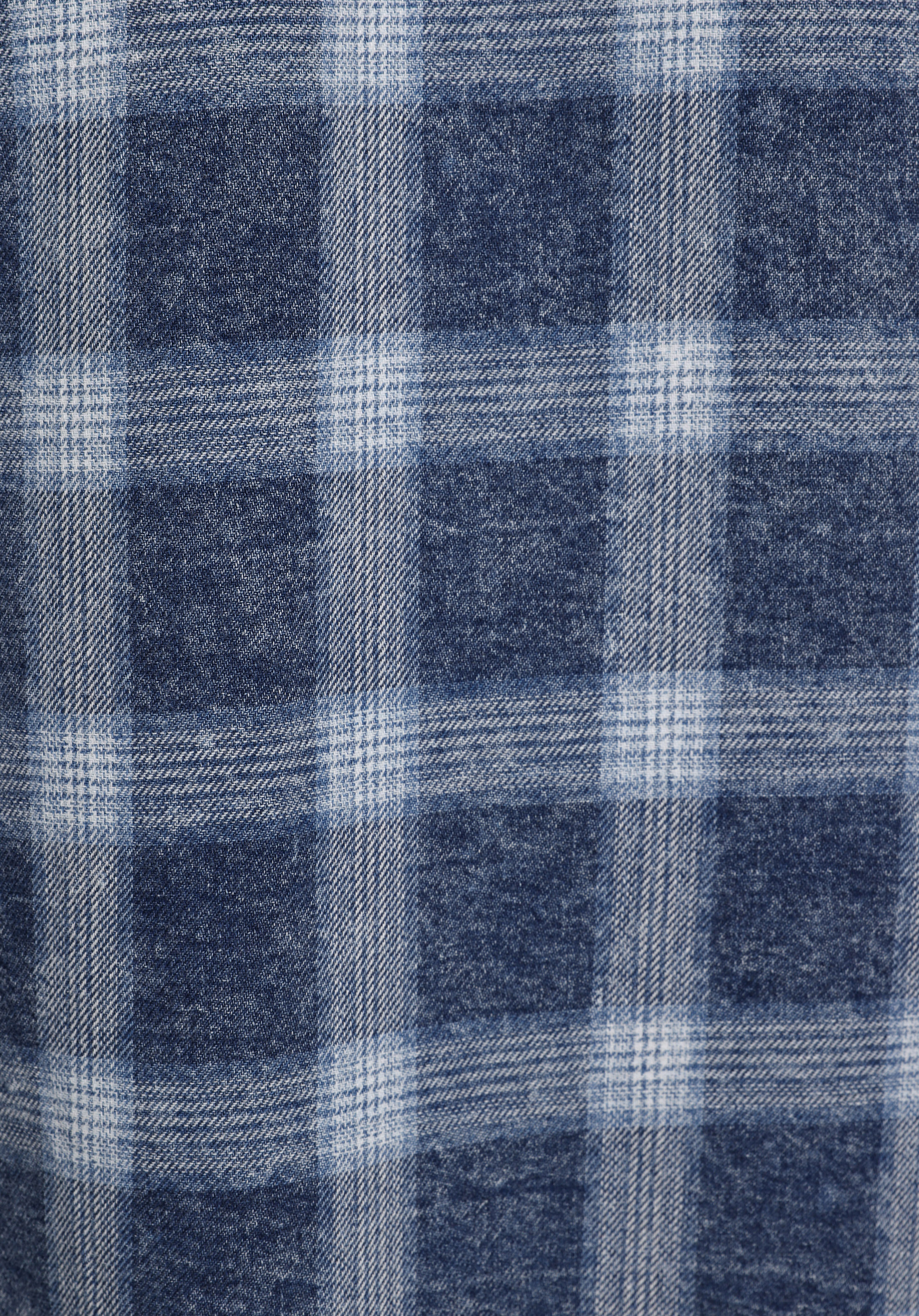 Regular Fit Shirt Neck Ekoseli Erkek Mavi Uzun Kol Gömlek