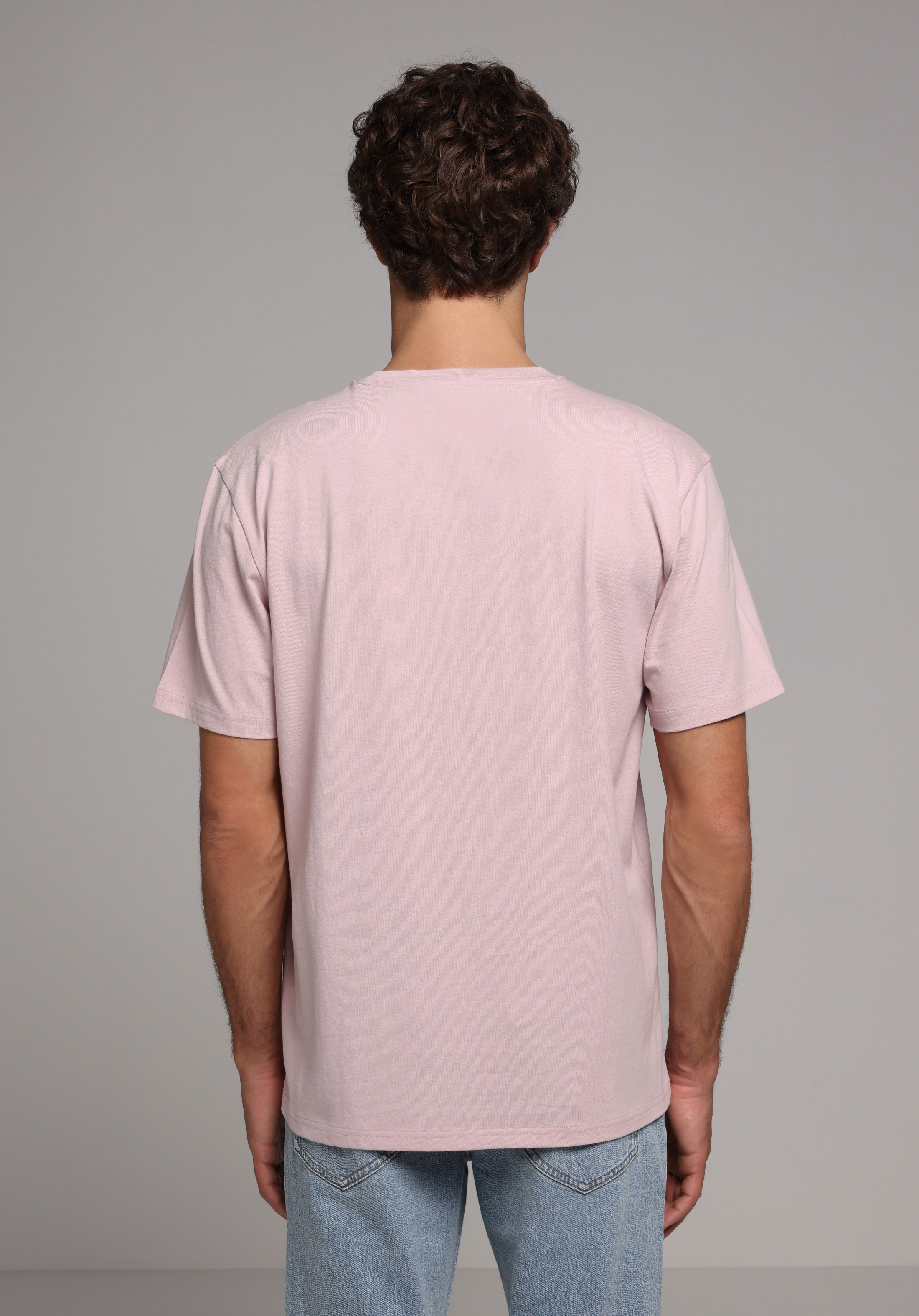 Comfort Fit Yuvarlak Yaka Düz Erkek Pembe Kısa Kol Tişört