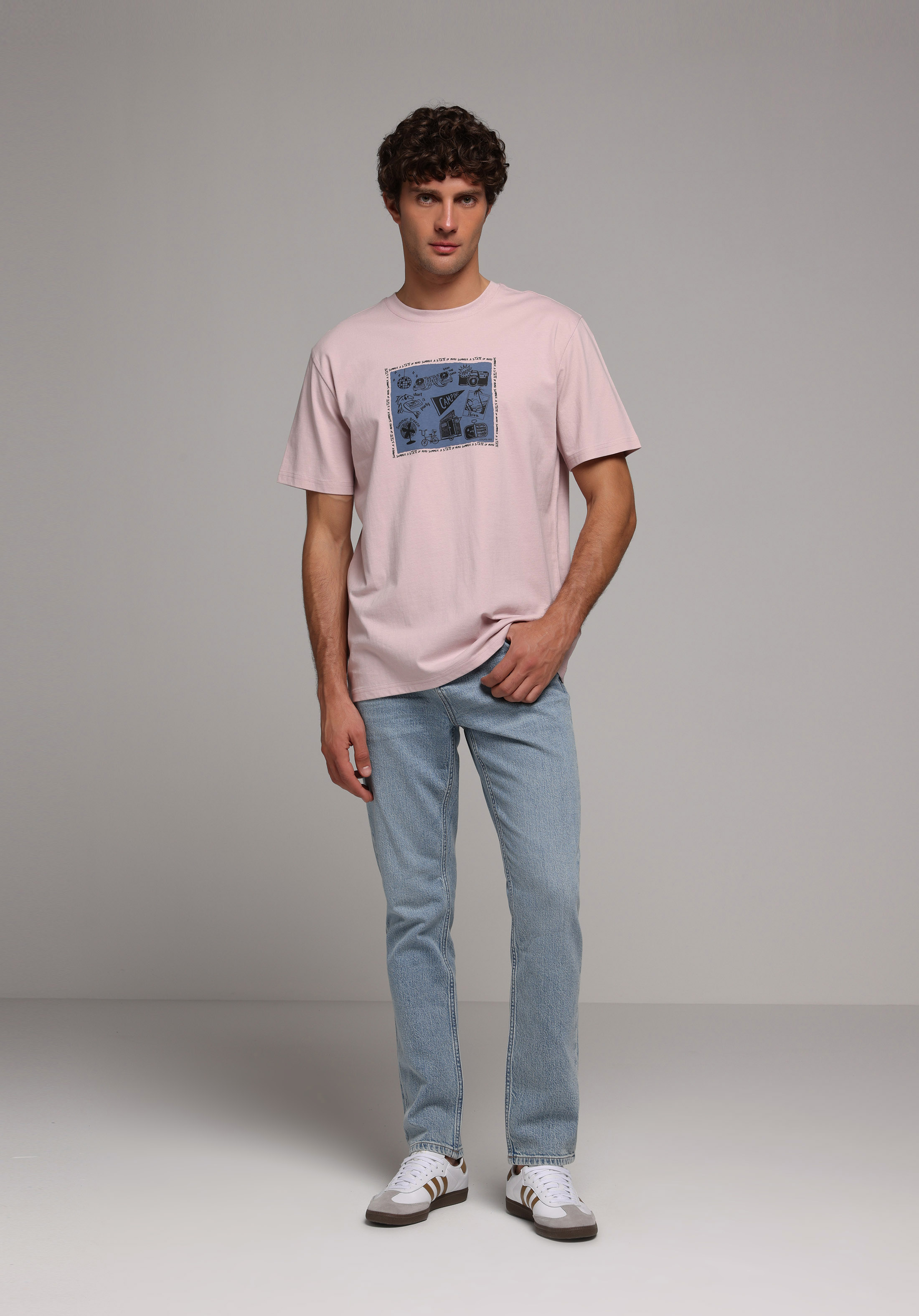 Comfort Fit Yuvarlak Yaka Düz Erkek Pembe Kısa Kol Tişört