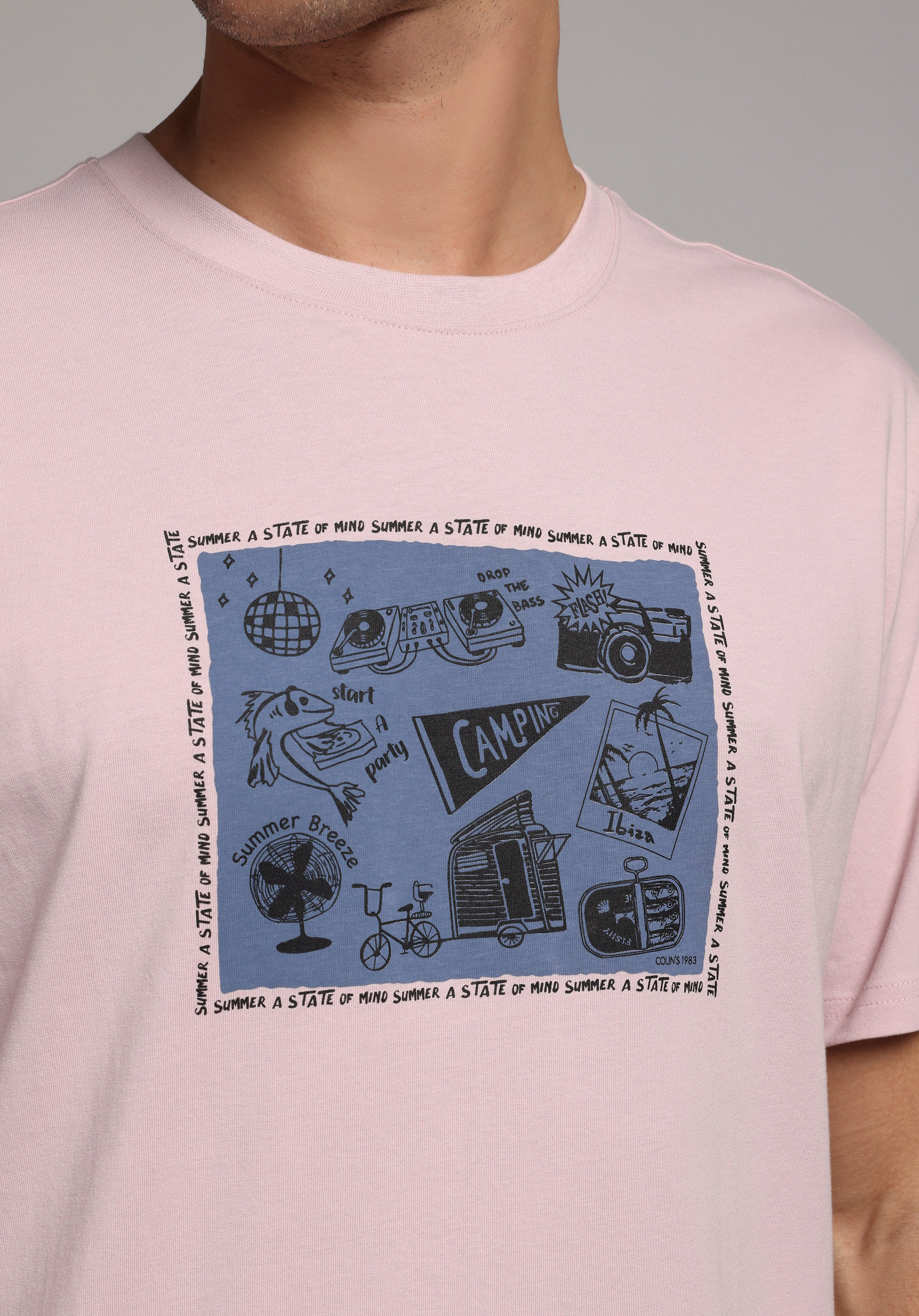 Comfort Fit Yuvarlak Yaka Düz Erkek Pembe Kısa Kol Tişört