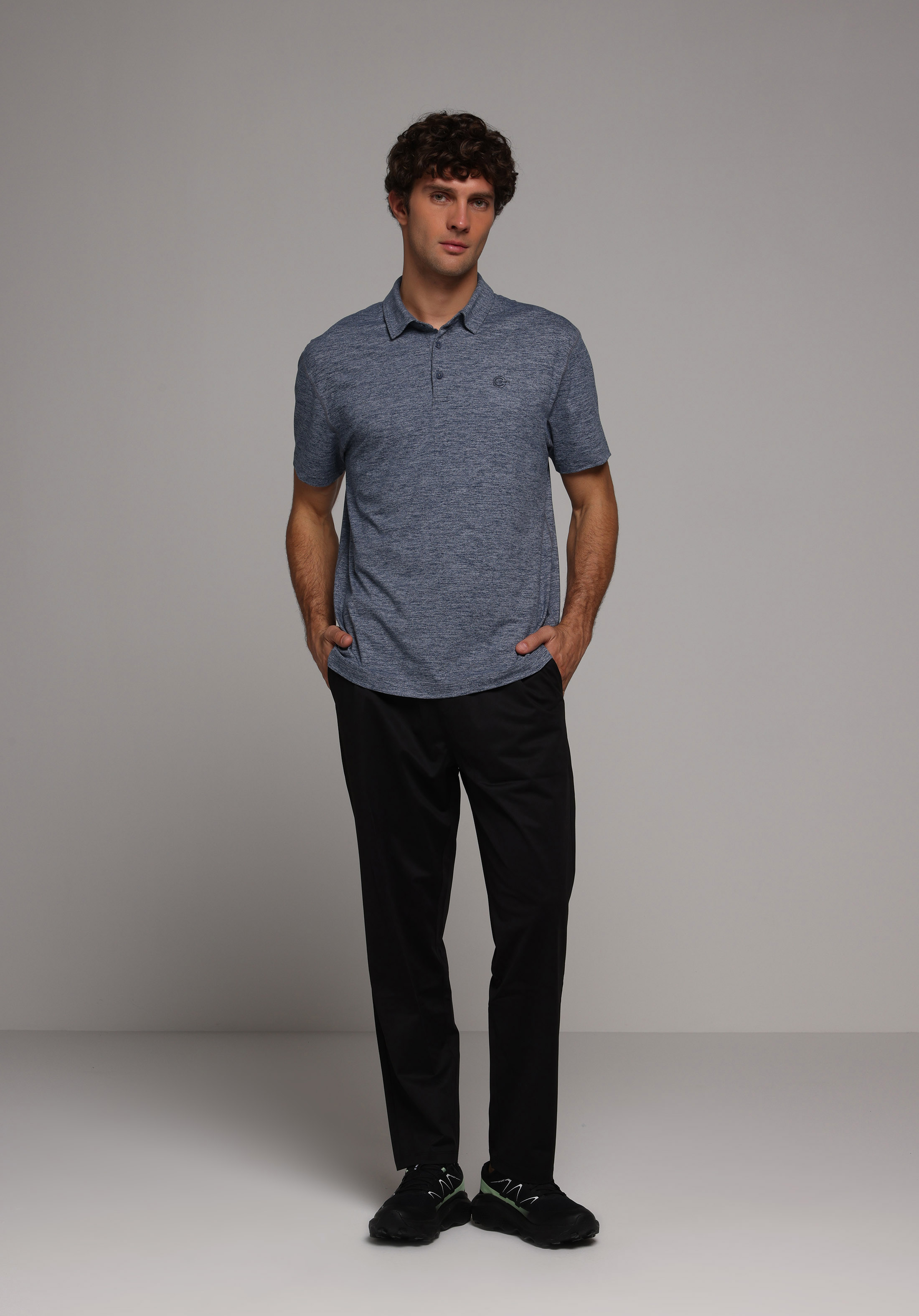 Comfort Fit Polo Yaka Düz Erkek Lacivert Kısa Kol Tişört