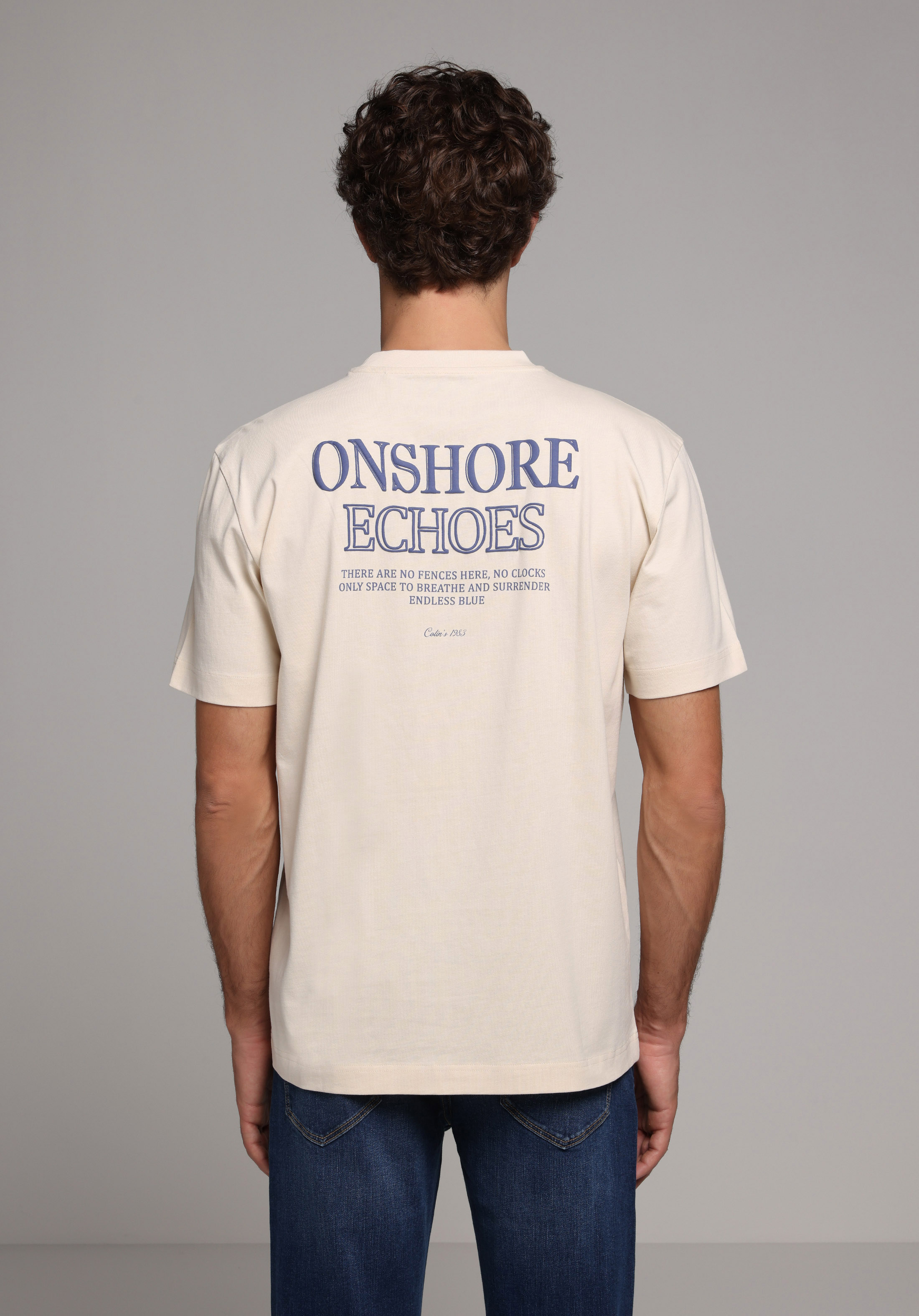 Comfort Fit Yuvarlak Yaka Düz Erkek Ekru Kısa Kol Tişört