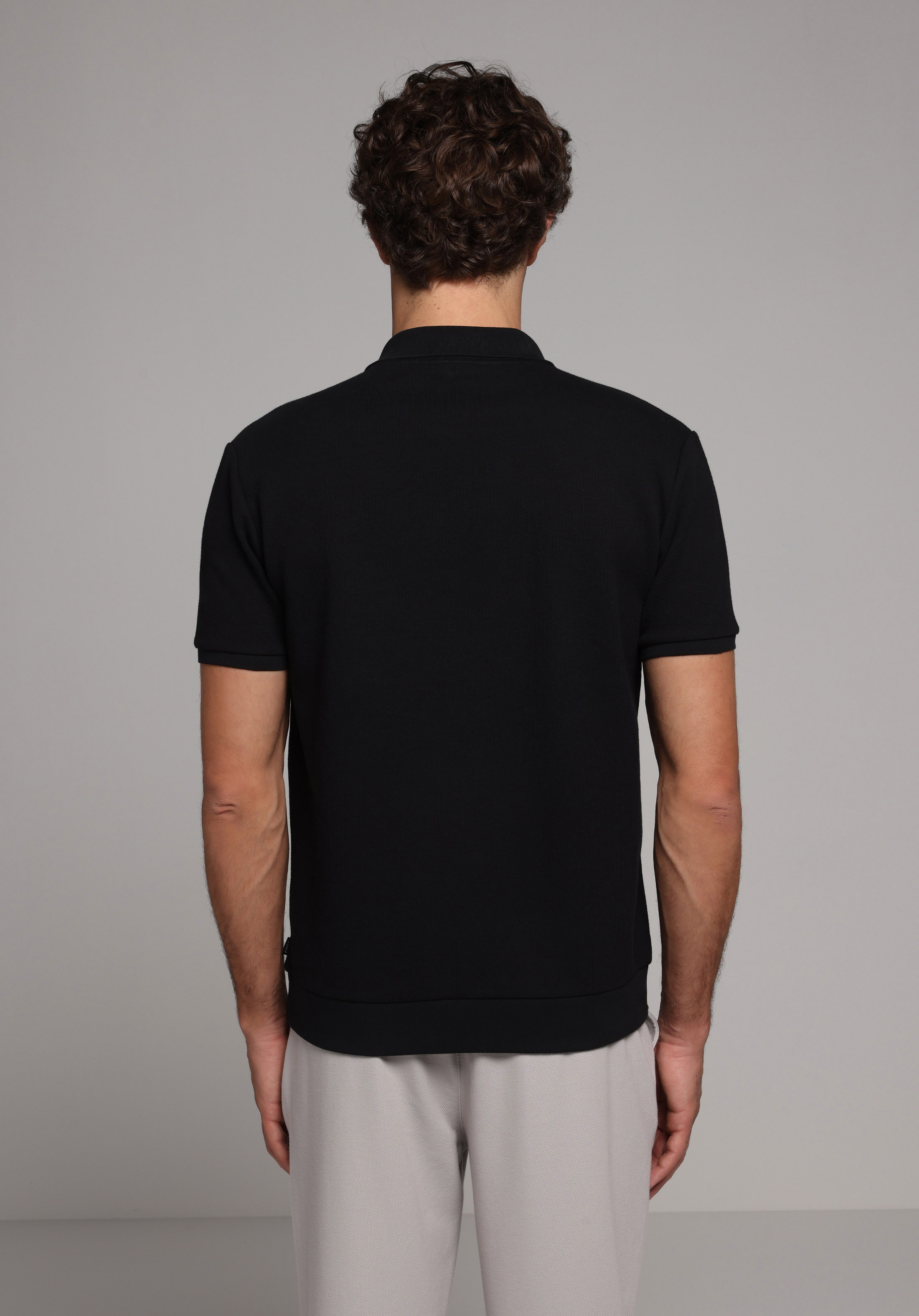 Regular Fit Polo Yaka Düz Erkek Siyah Kısa Kol Tişört