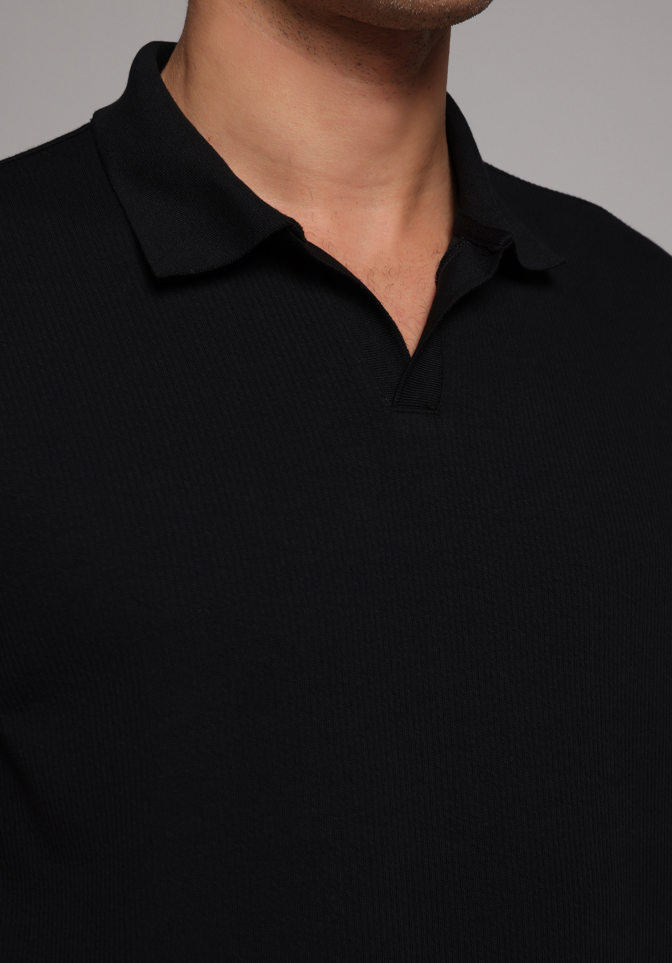 Regular Fit Polo Yaka Düz Erkek Siyah Kısa Kol Tişört