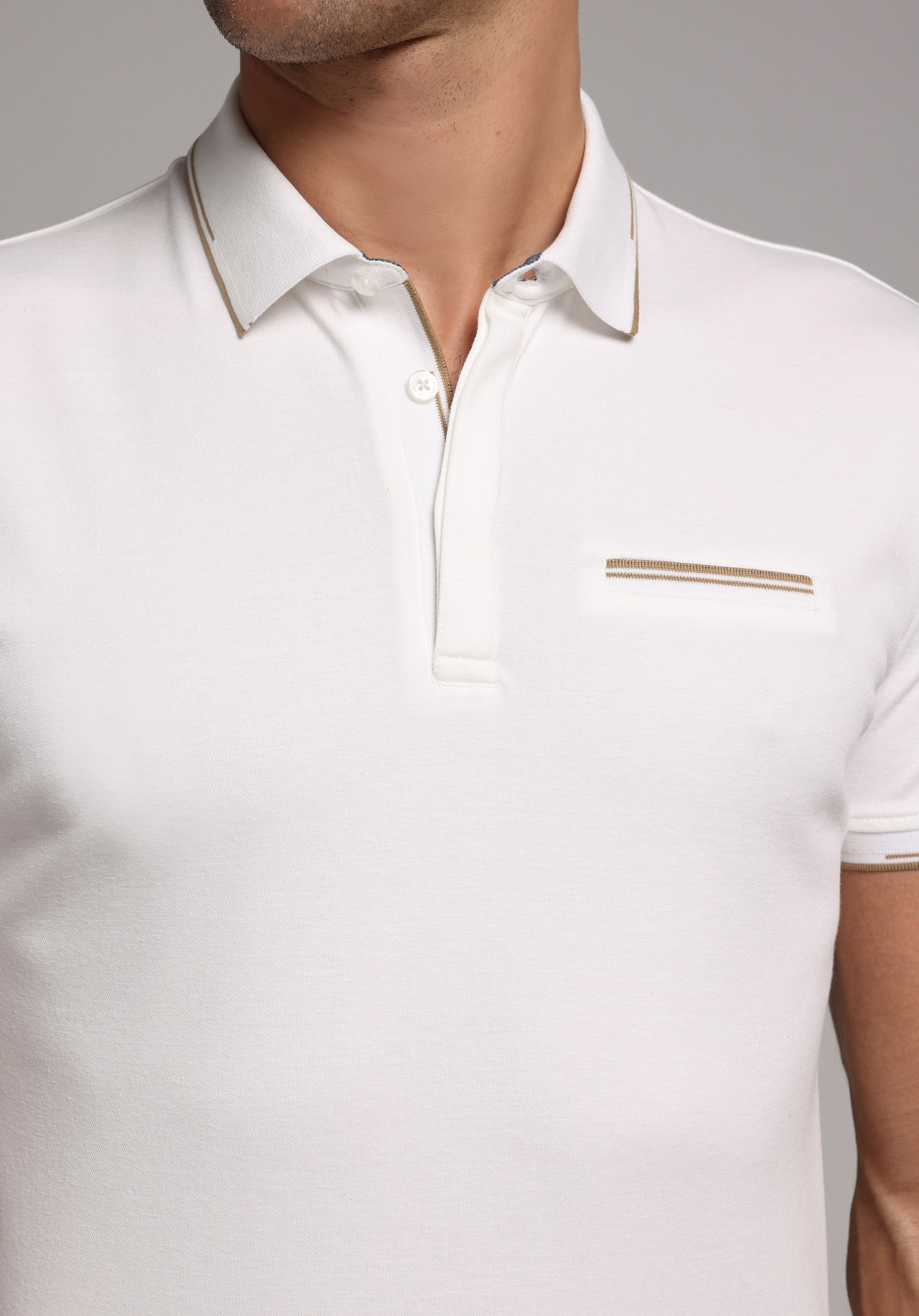 Slim Fit Polo Yaka Düz Erkek Beyaz Kısa Kol Tişört