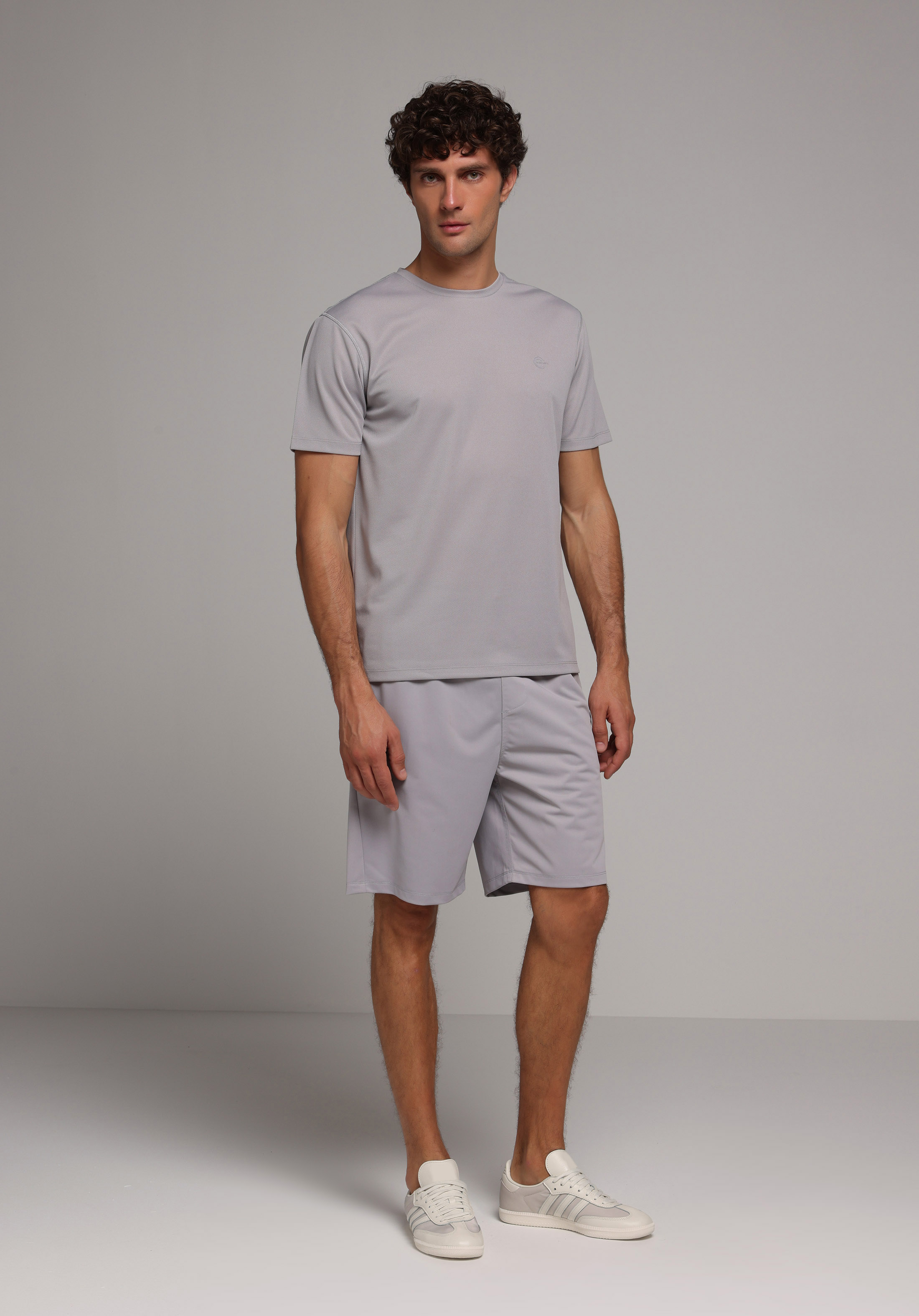 Regular Fit Orta Bel Düz Erkek Gri Şort