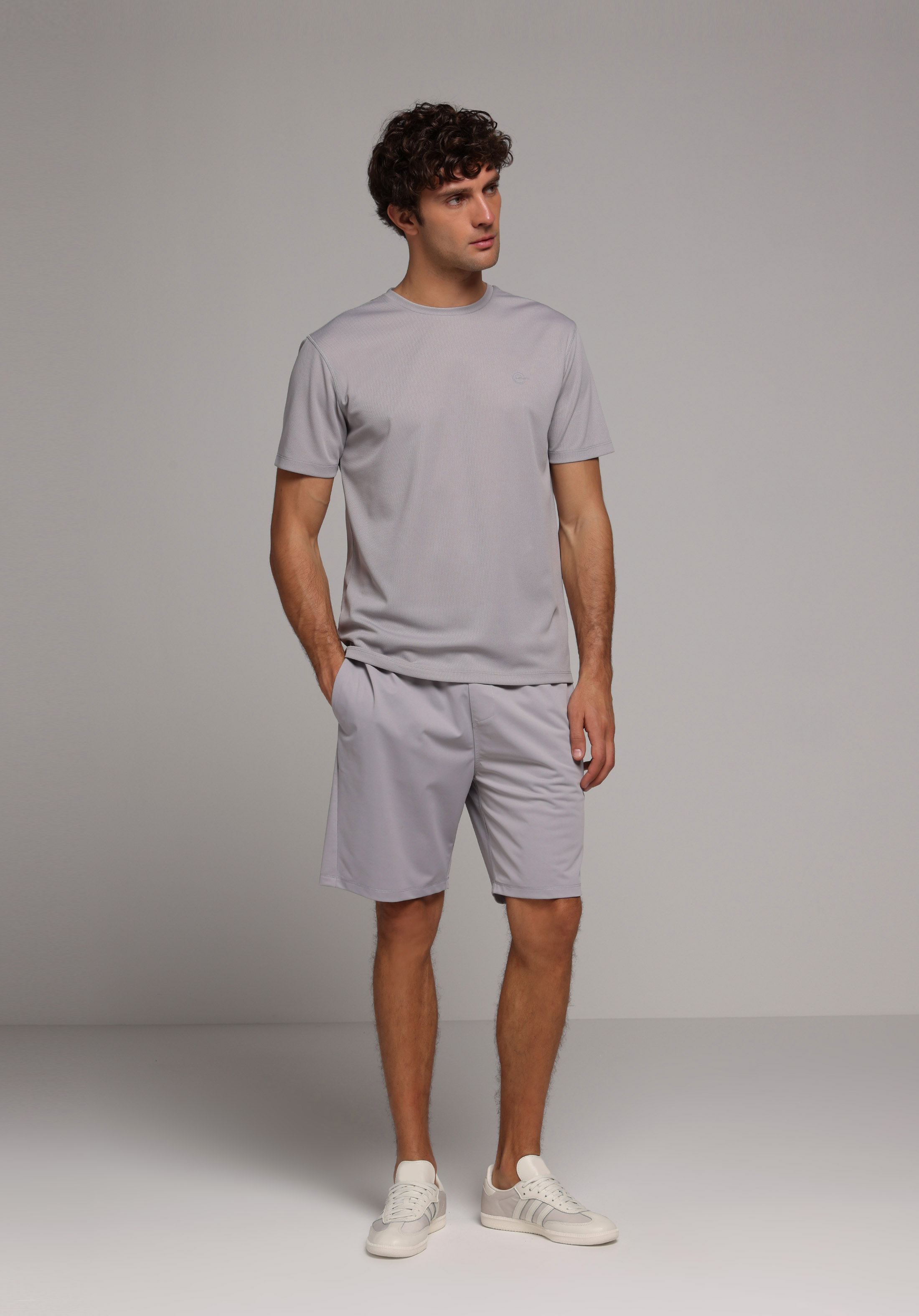 Regular Fit Orta Bel Düz Erkek Gri Şort