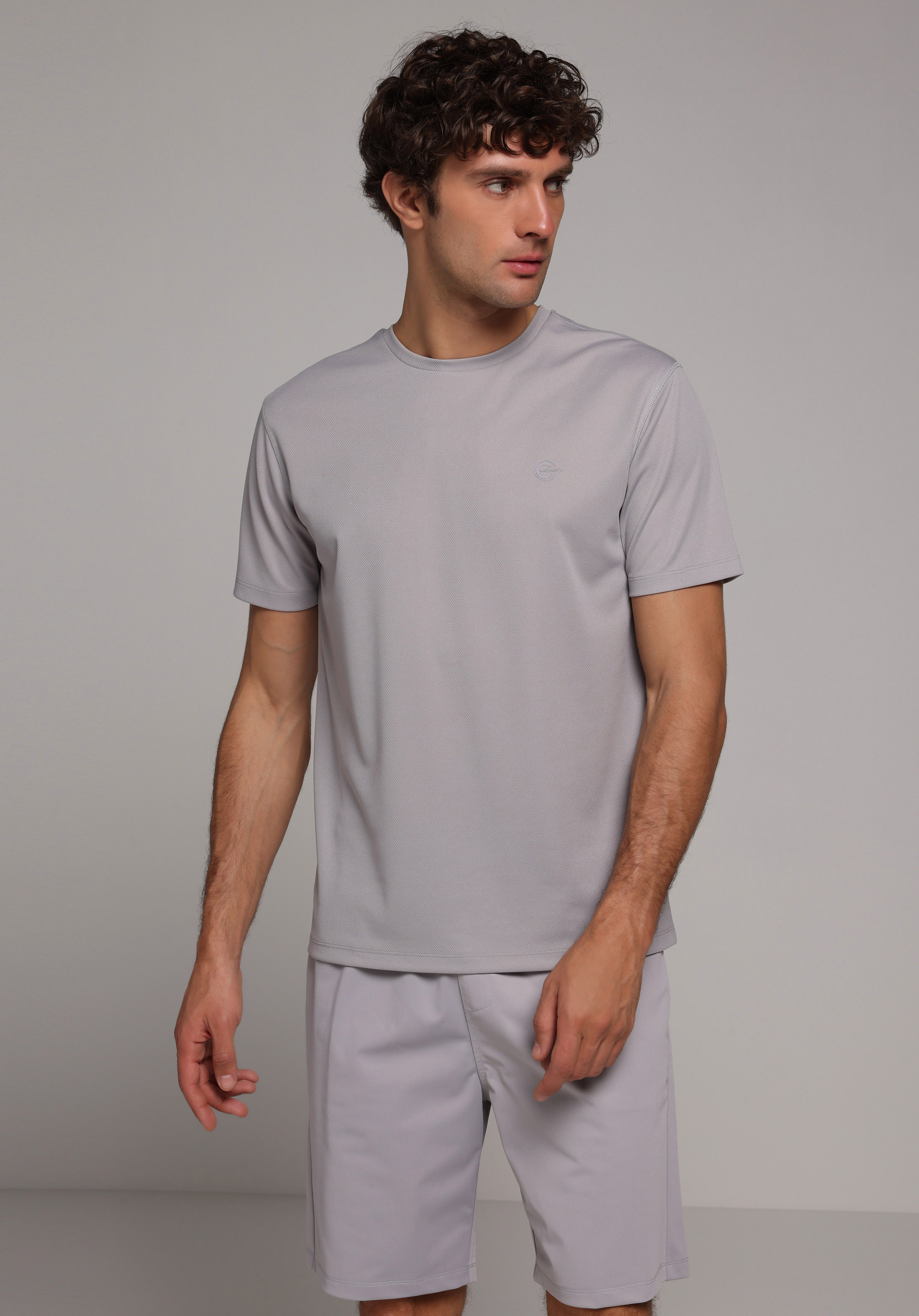 Regular Fit Yuvarlak Yaka Düz Erkek Gri Kısa Kol Tişört