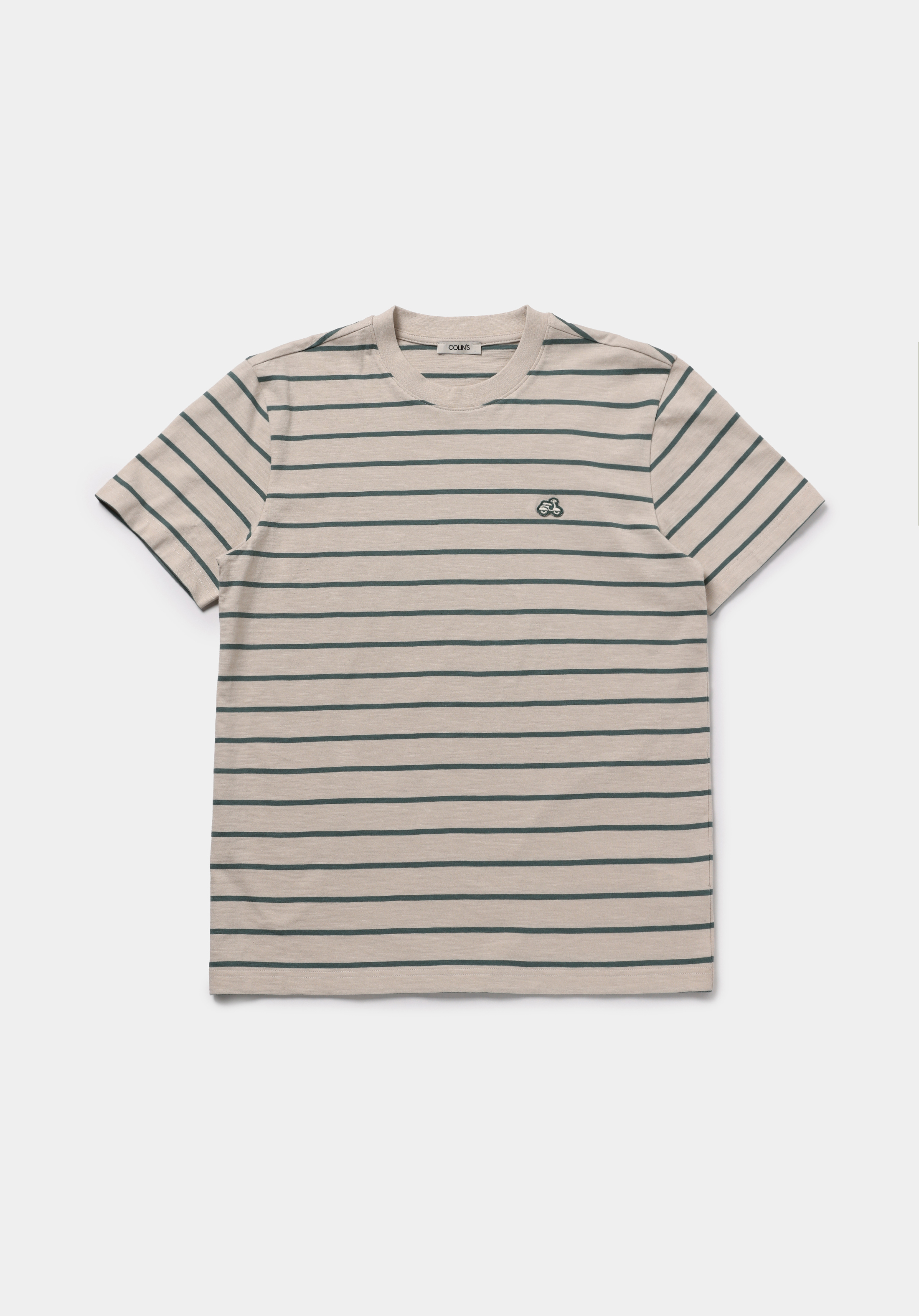 Regular Fit Yuvarlak Yaka Çizgili Erkek Bej Kısa Kol Tişört