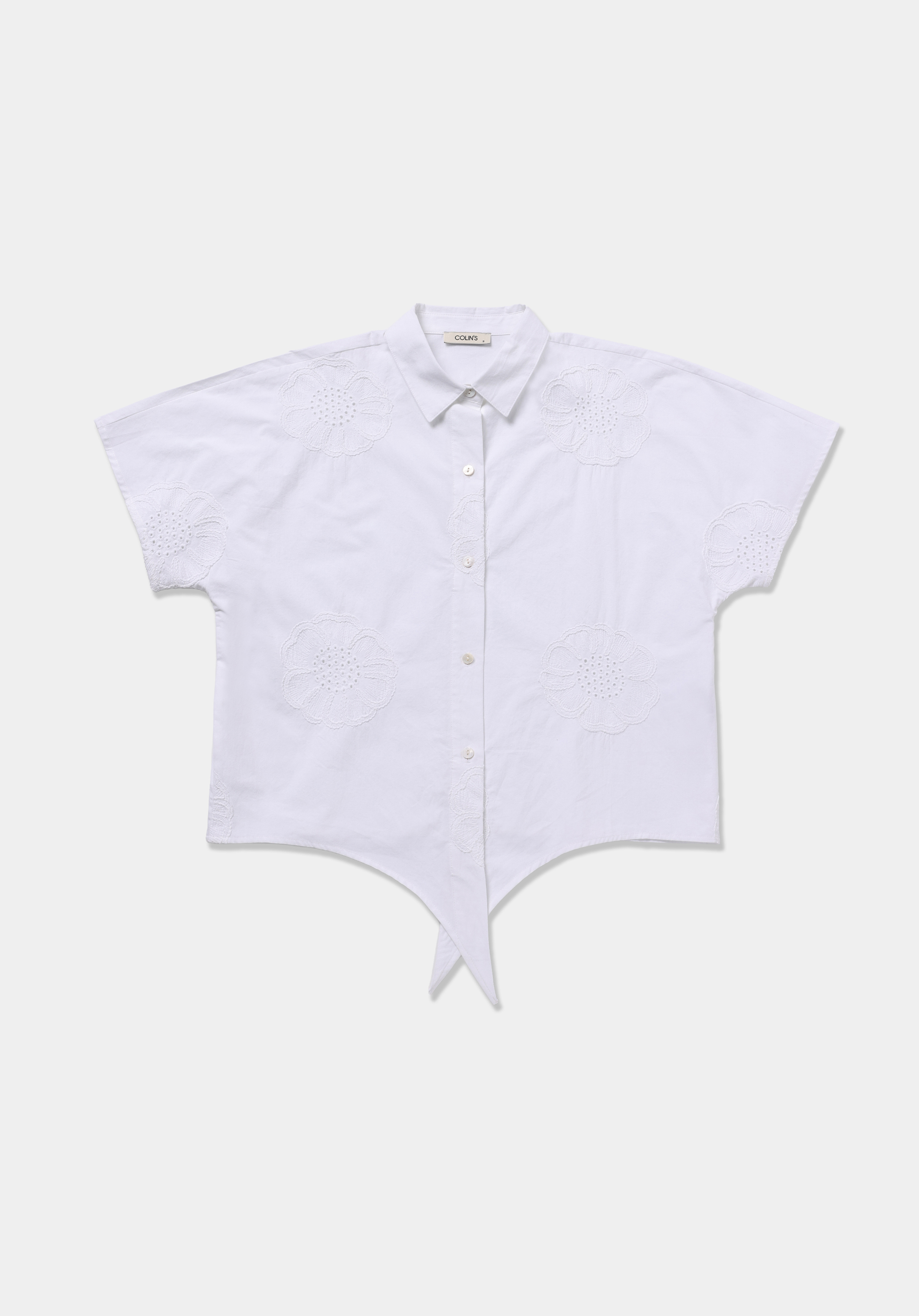 Fashion Fit Shirt Neck Nakışlı Kadın Beyaz Kısa Kol Gömlek