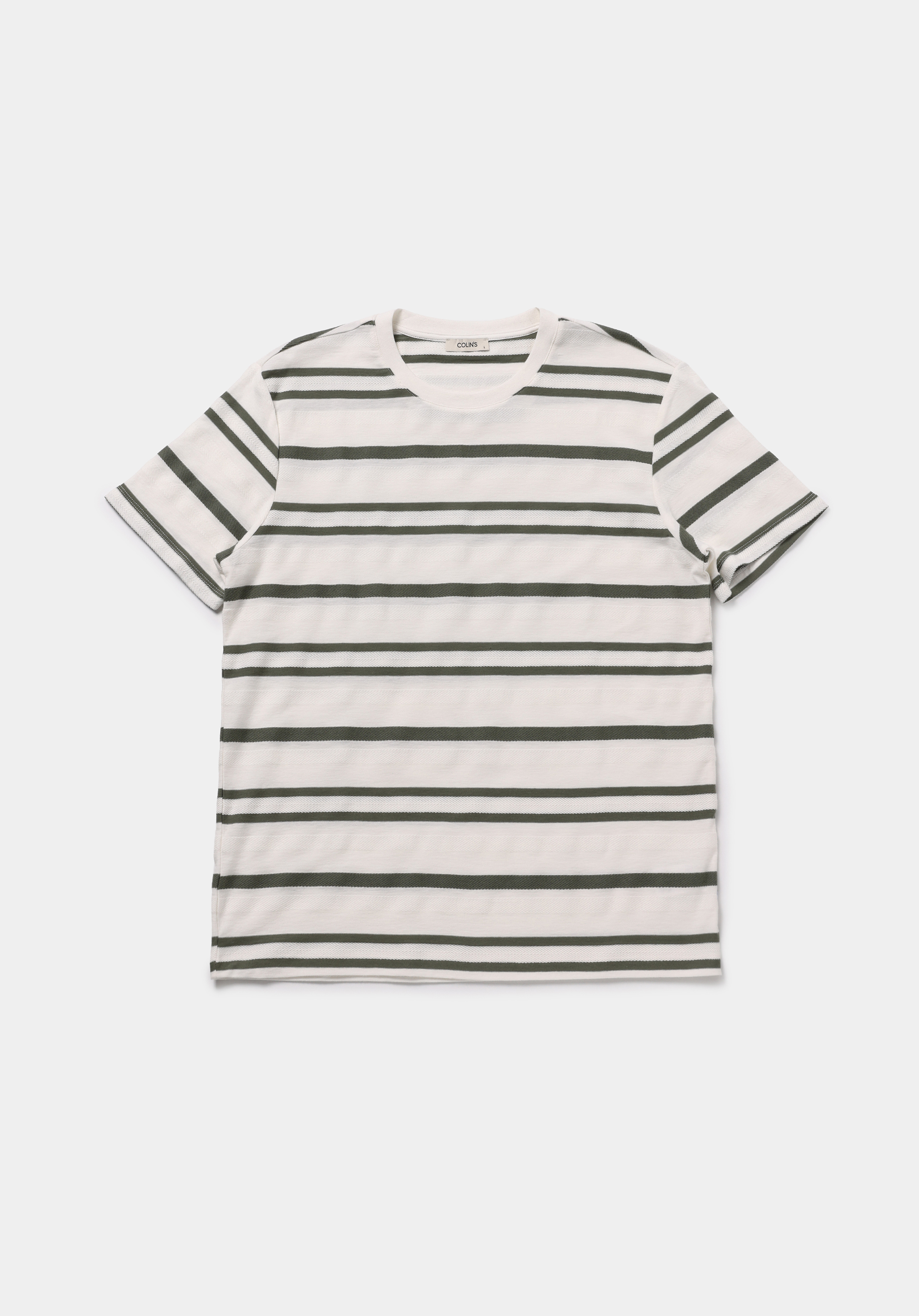 Regular Fit Yuvarlak Yaka Çizgili Erkek Beyaz Kısa Kol Tişört