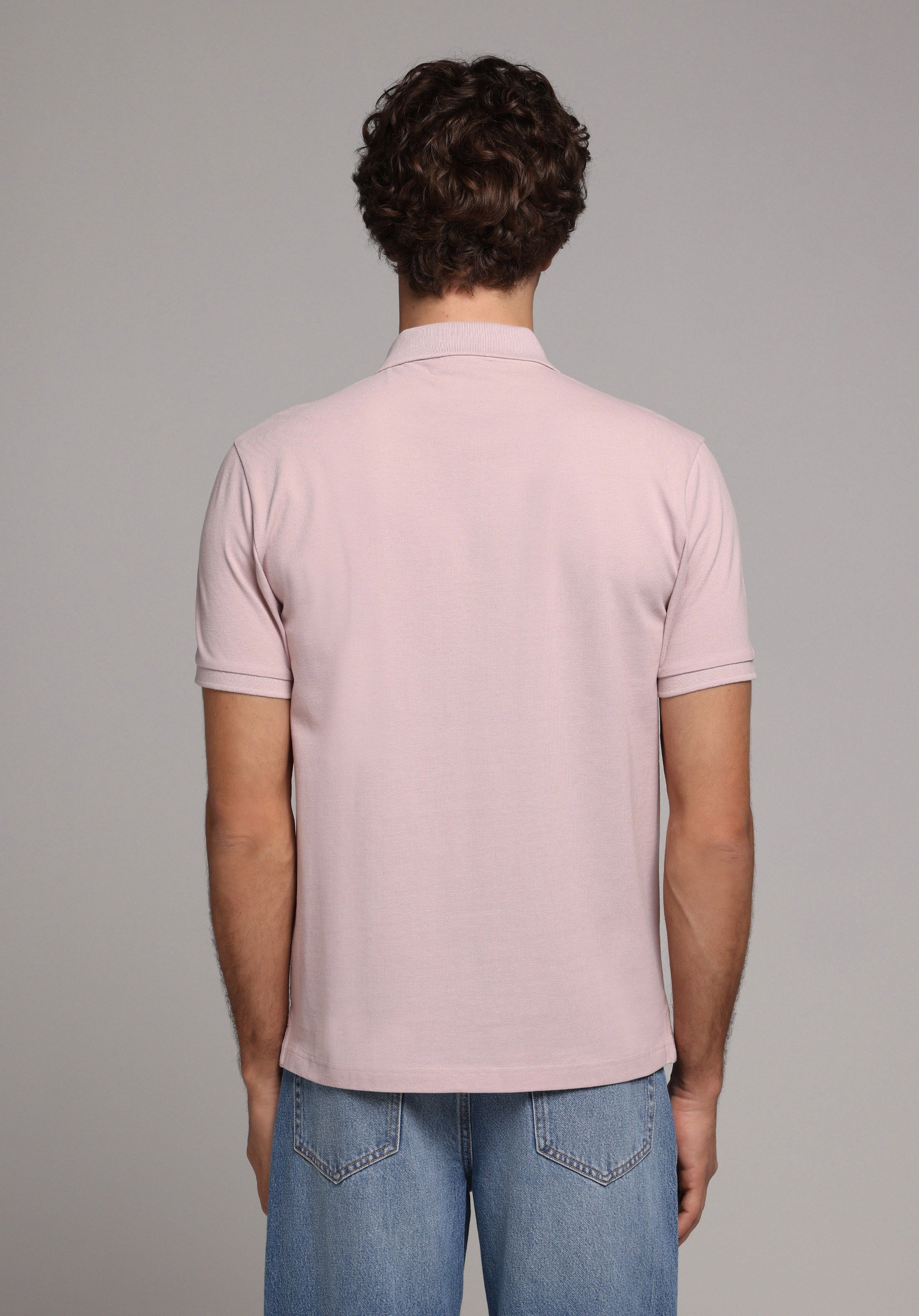 Regular Fit Polo Yaka Düz Erkek Pembe Kısa Kol Tişört