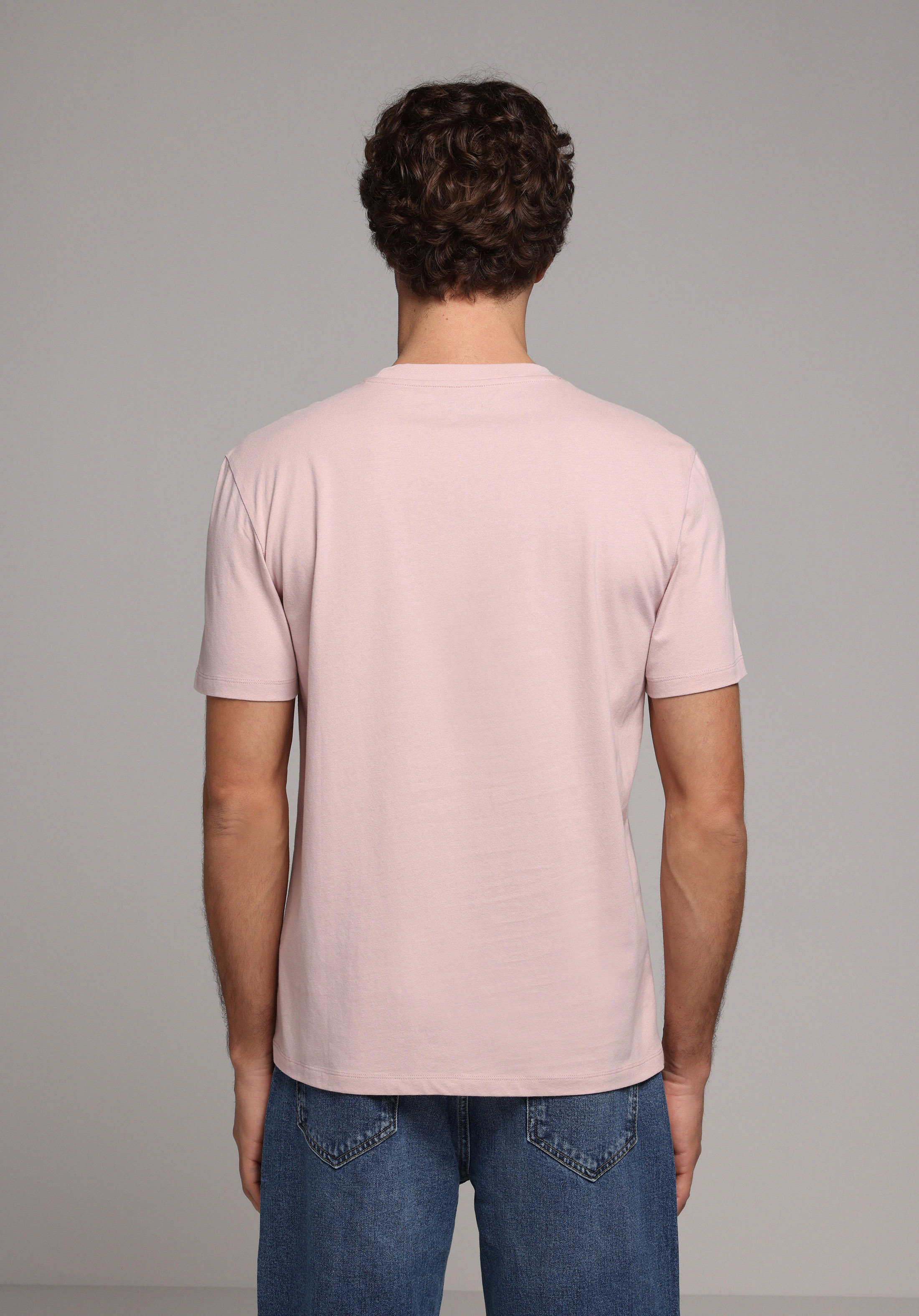 Regular Fit Yuvarlak Yaka Düz Erkek Pembe Kısa Kol Tişört