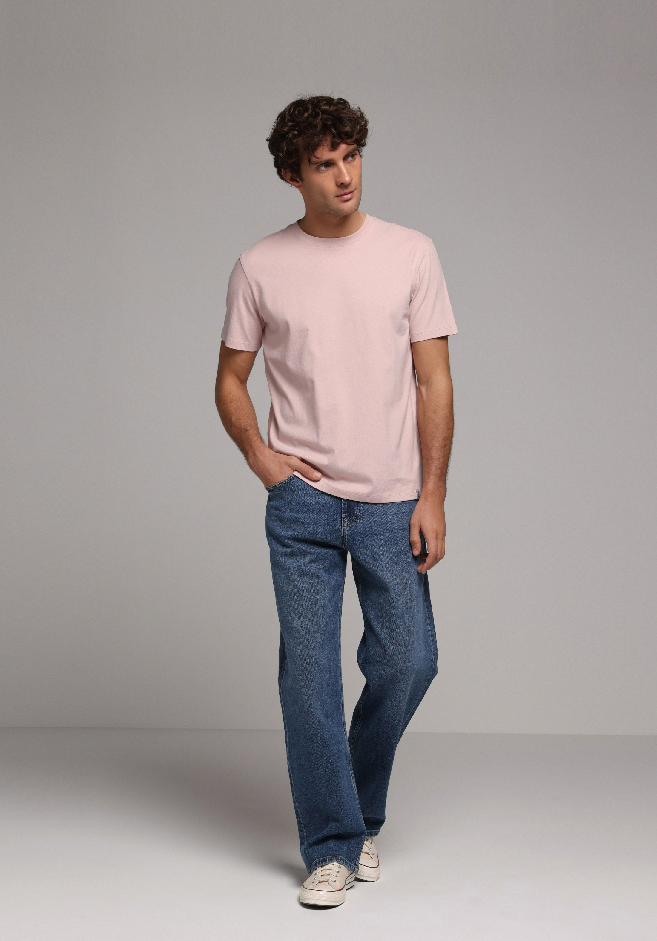 Regular Fit Yuvarlak Yaka Düz Erkek Pembe Kısa Kol Tişört