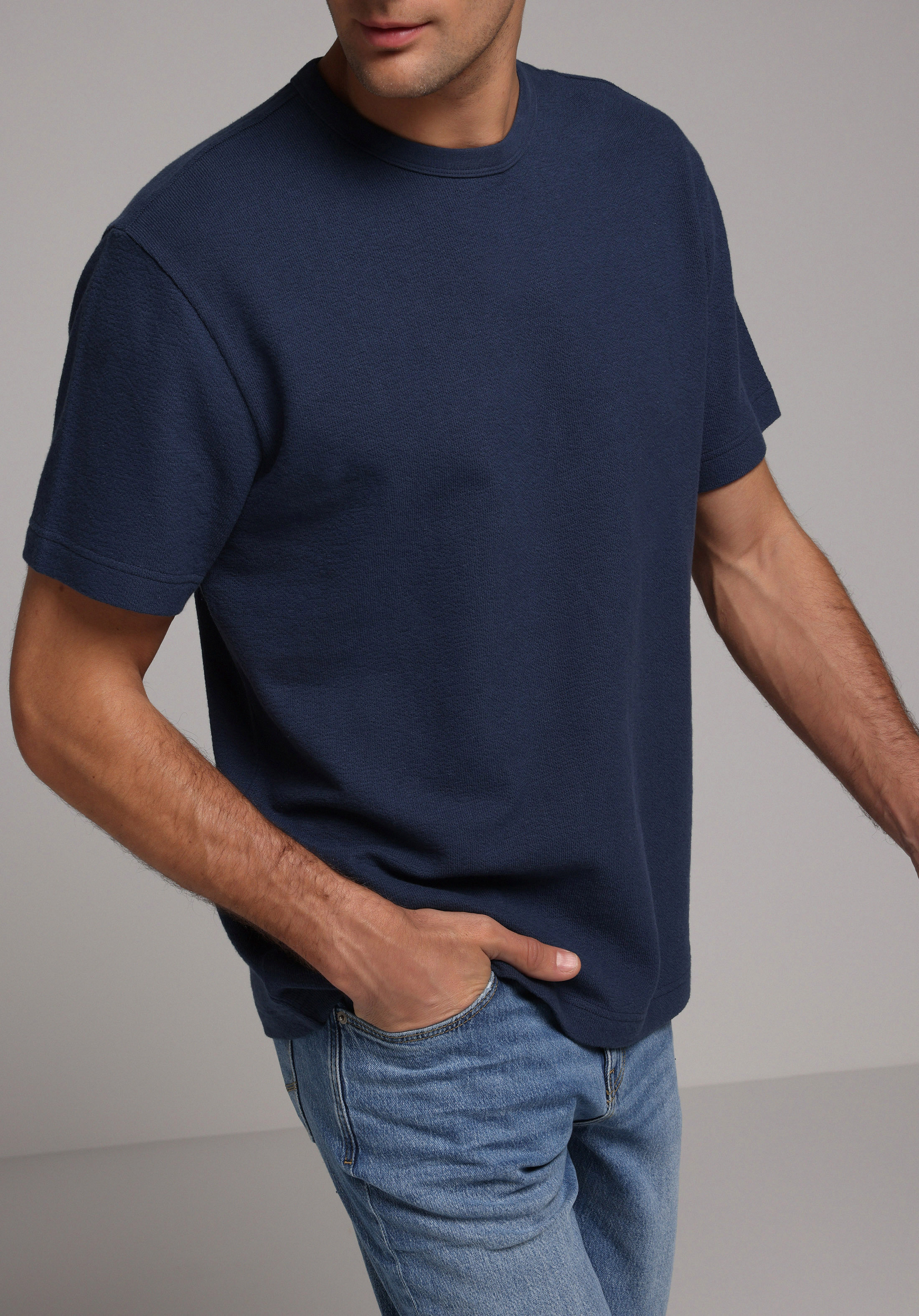 Comfort Fit Yuvarlak Yaka Düz Erkek Lacivert Kısa Kol Tişört