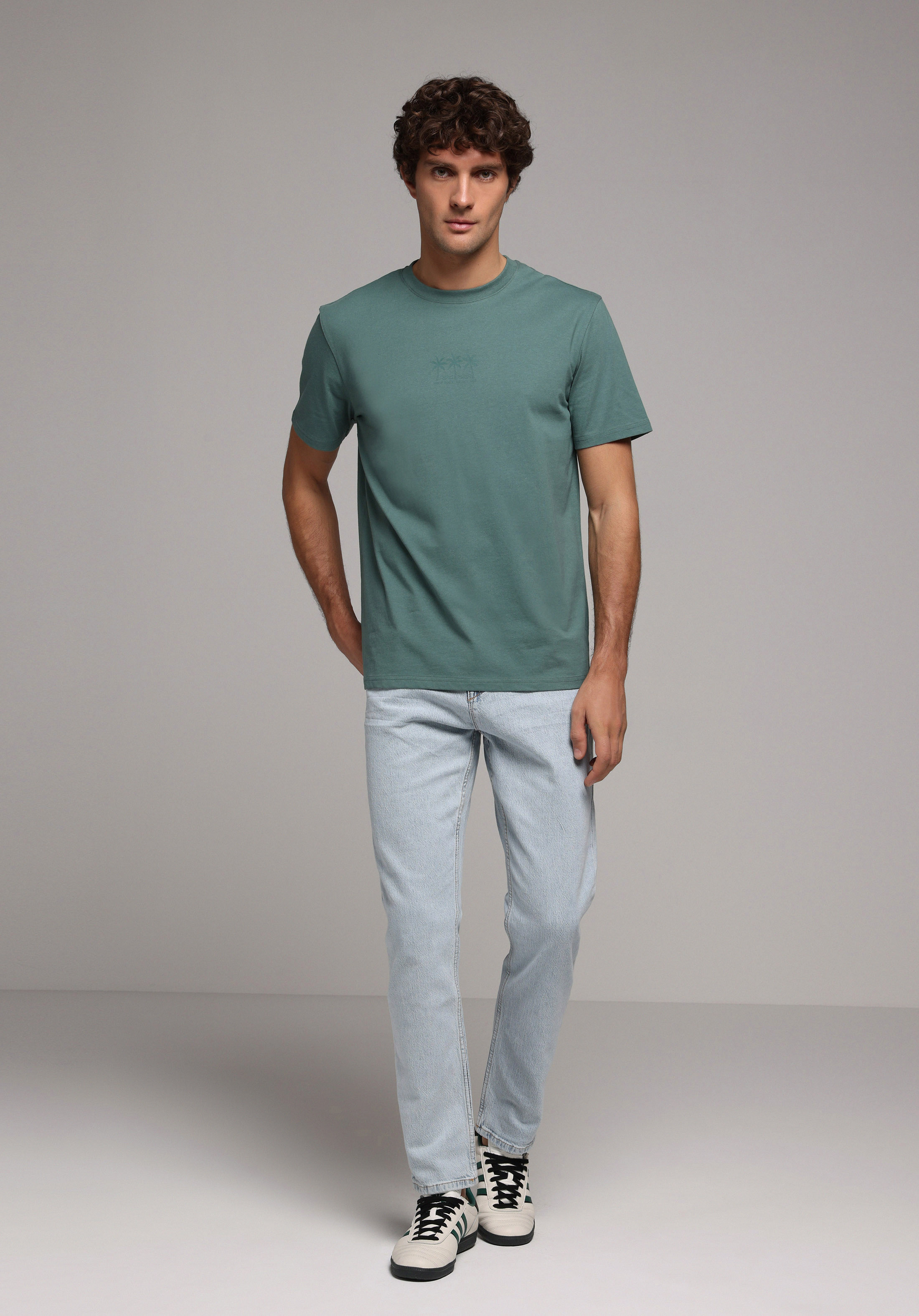 Regular Fit Yuvarlak Yaka Düz Erkek Yeşil Kısa Kol Tişört