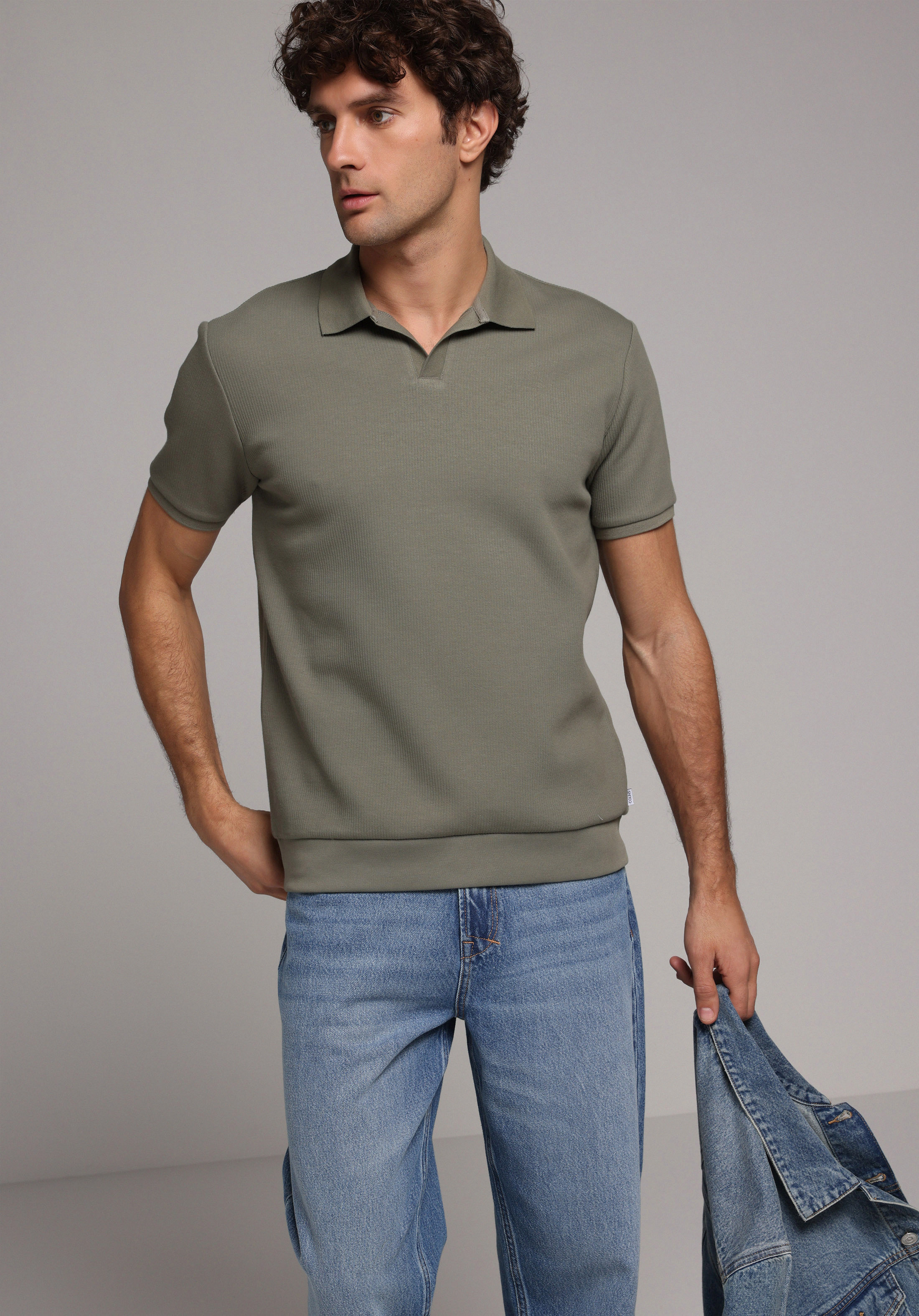 Regular Fit Polo Yaka Düz Erkek Yeşil Kısa Kol Tişört