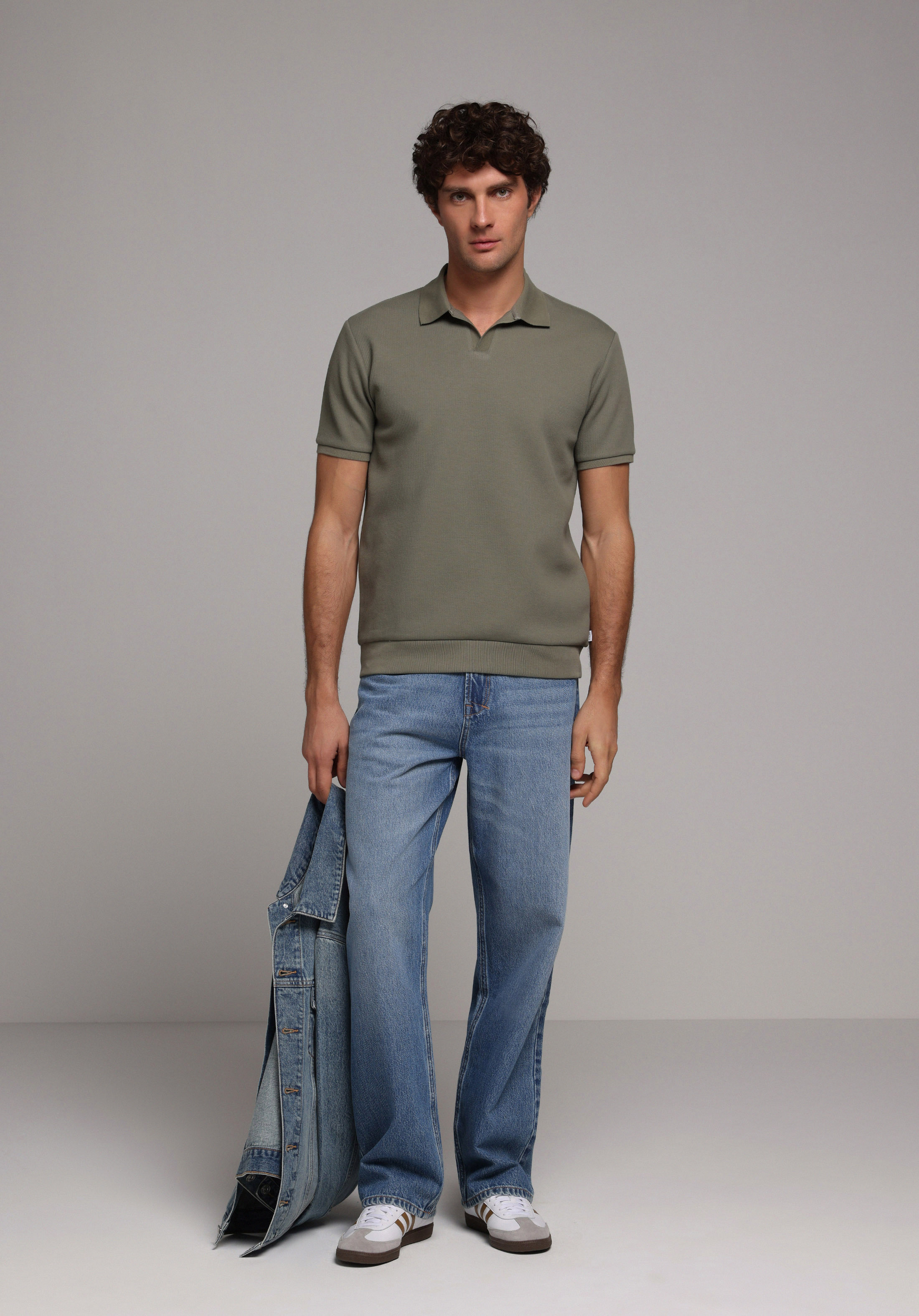 Regular Fit Polo Yaka Düz Erkek Yeşil Kısa Kol Tişört