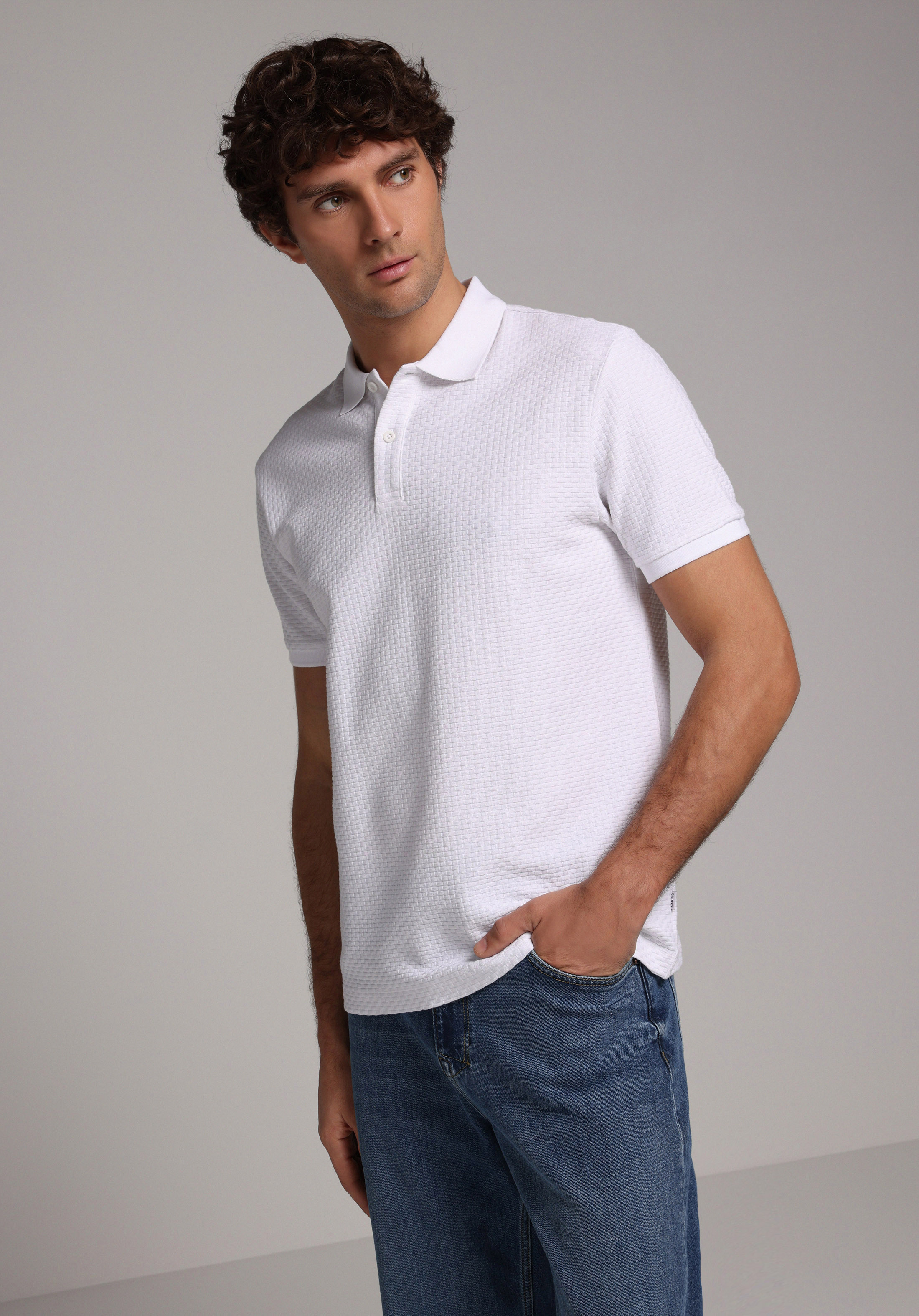 Regular Fit Polo Yaka Düz Erkek Beyaz Kısa Kol Tişört